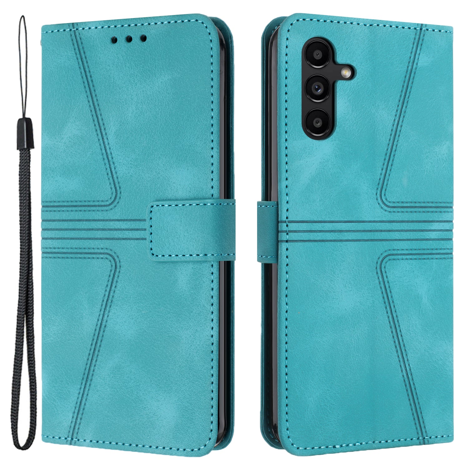 For Samsung Galaxy A24 4G (162.1 x 77.6 x 8.3mm) Phone Case Triangle Imprinted Solid Color Leather Flip Cover