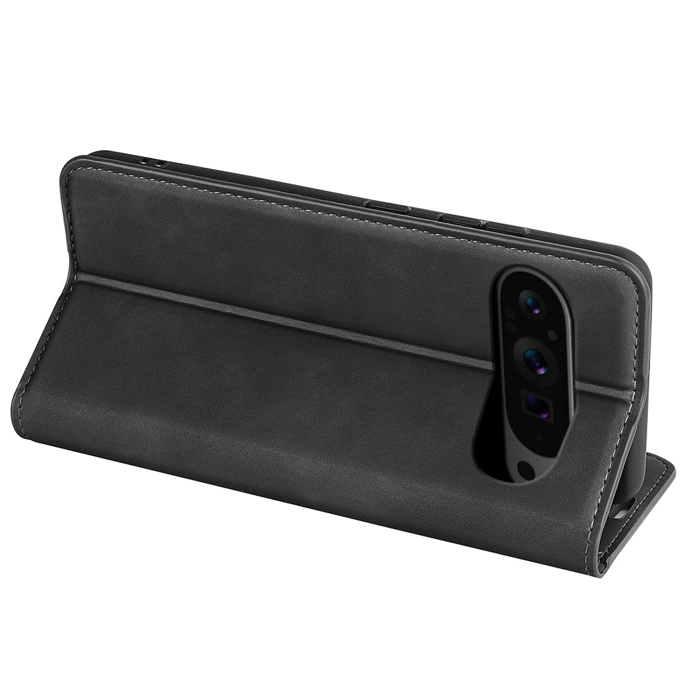 For Google Pixel 9 Pro Cell Phone Case Skin-Touch Magnetic Closing PU Leather Shockproof Cover