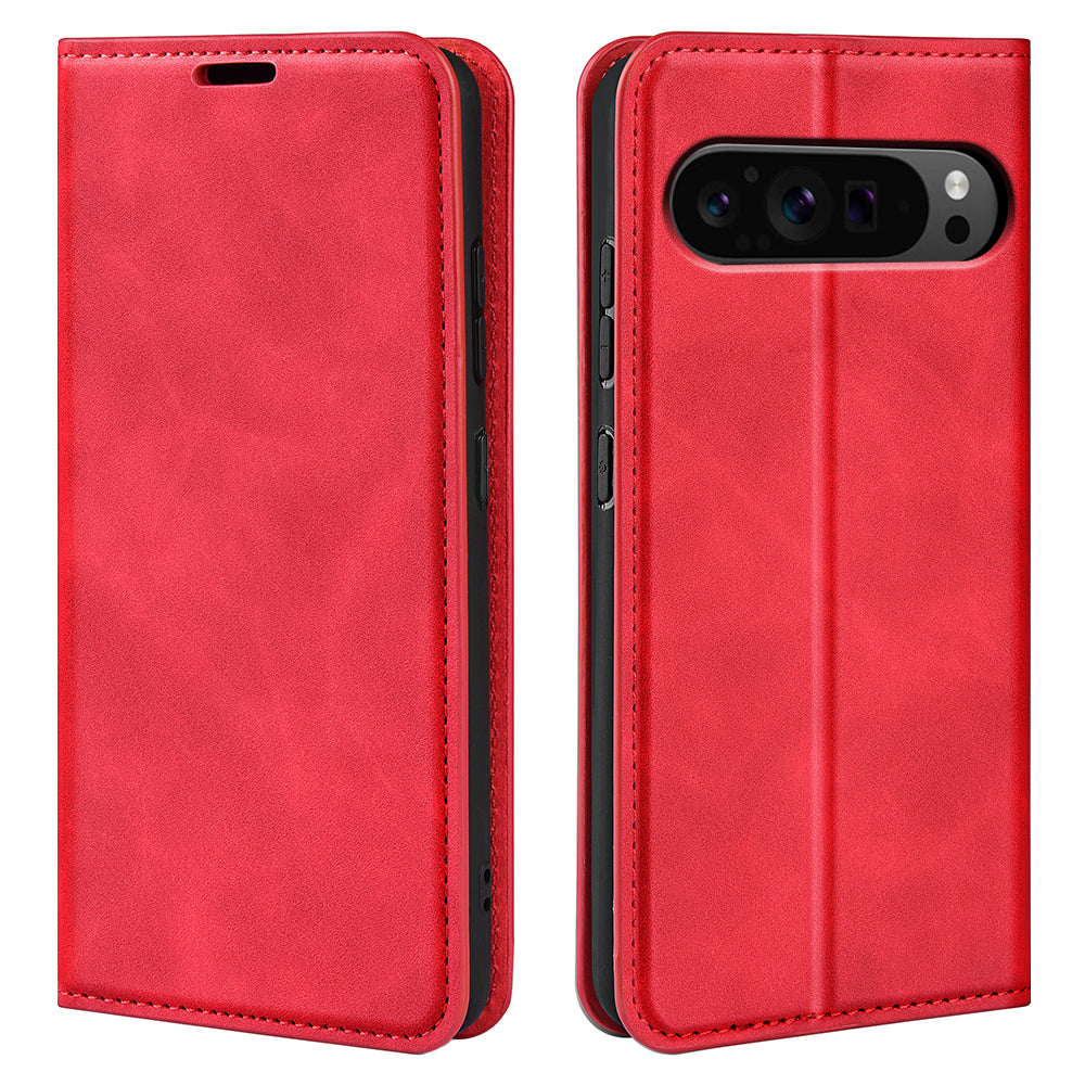 For Google Pixel 9 Pro Cell Phone Case Skin-Touch Magnetic Closing PU Leather Shockproof Cover