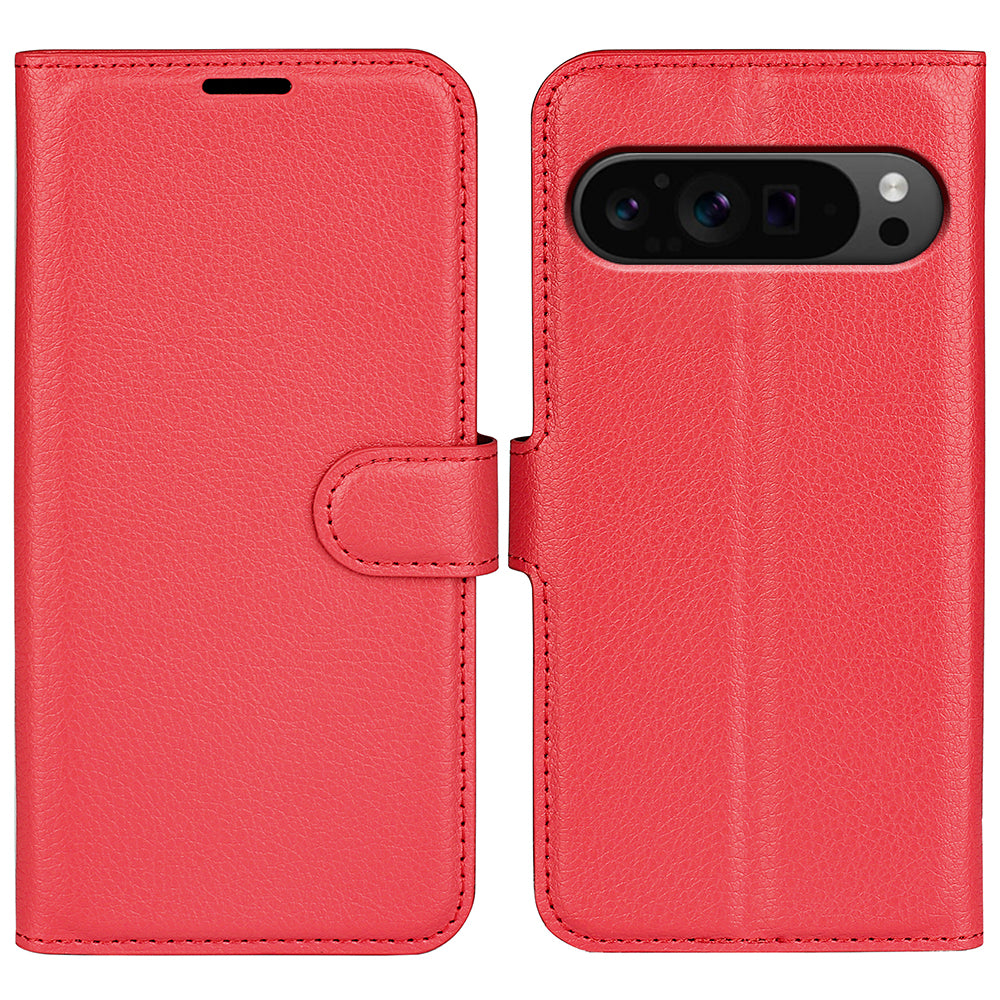 For Google Pixel 9 Pro Case Litchi Texture Protective Leather Folio Phone Cover