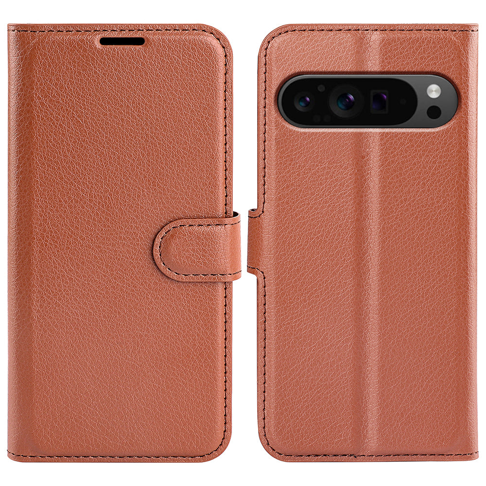 For Google Pixel 9 Pro Case Litchi Texture Protective Leather Folio Phone Cover