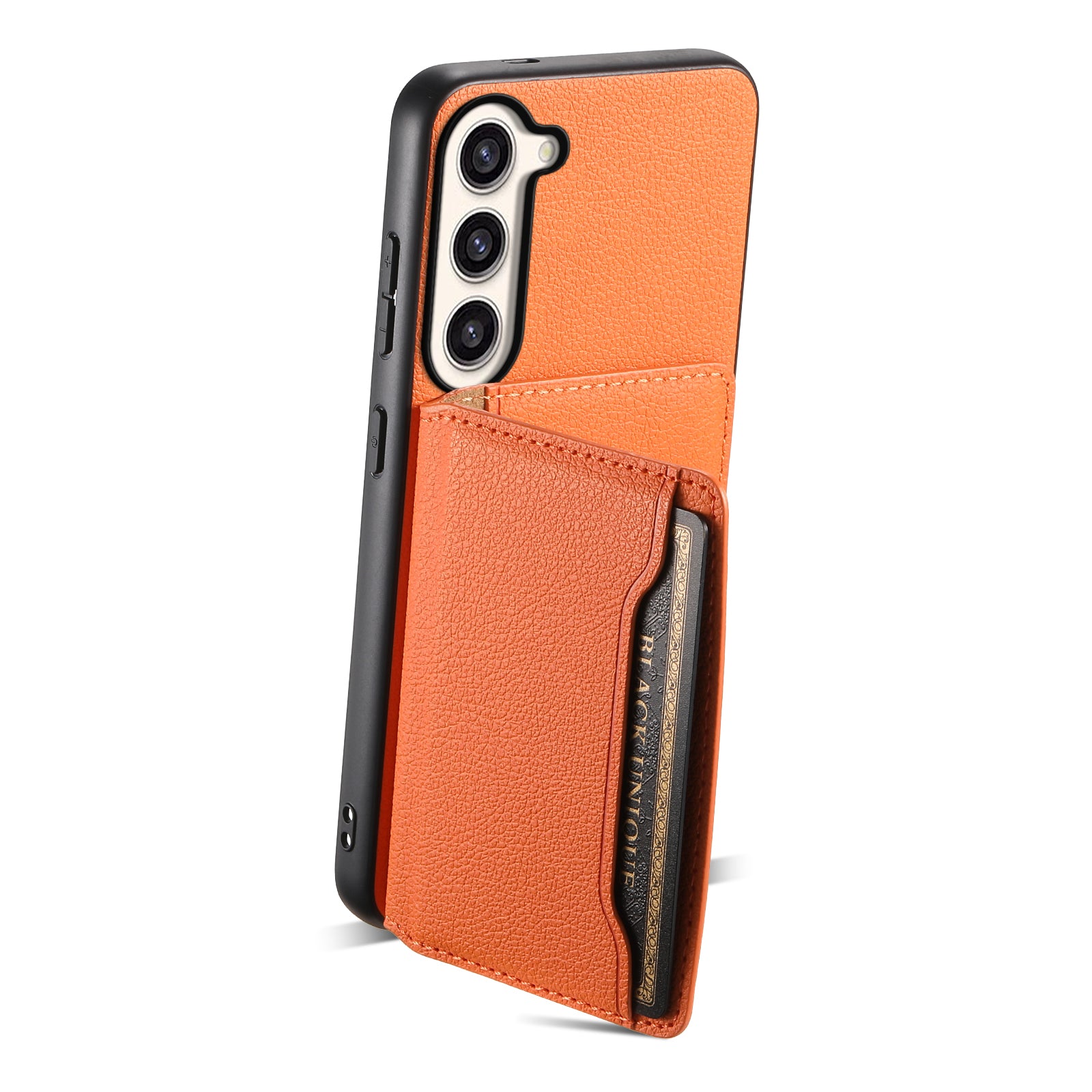 For Samsung Galaxy S23+ Case Card Slots Kickstand Leather Coated TPU+PC Phone Cover
