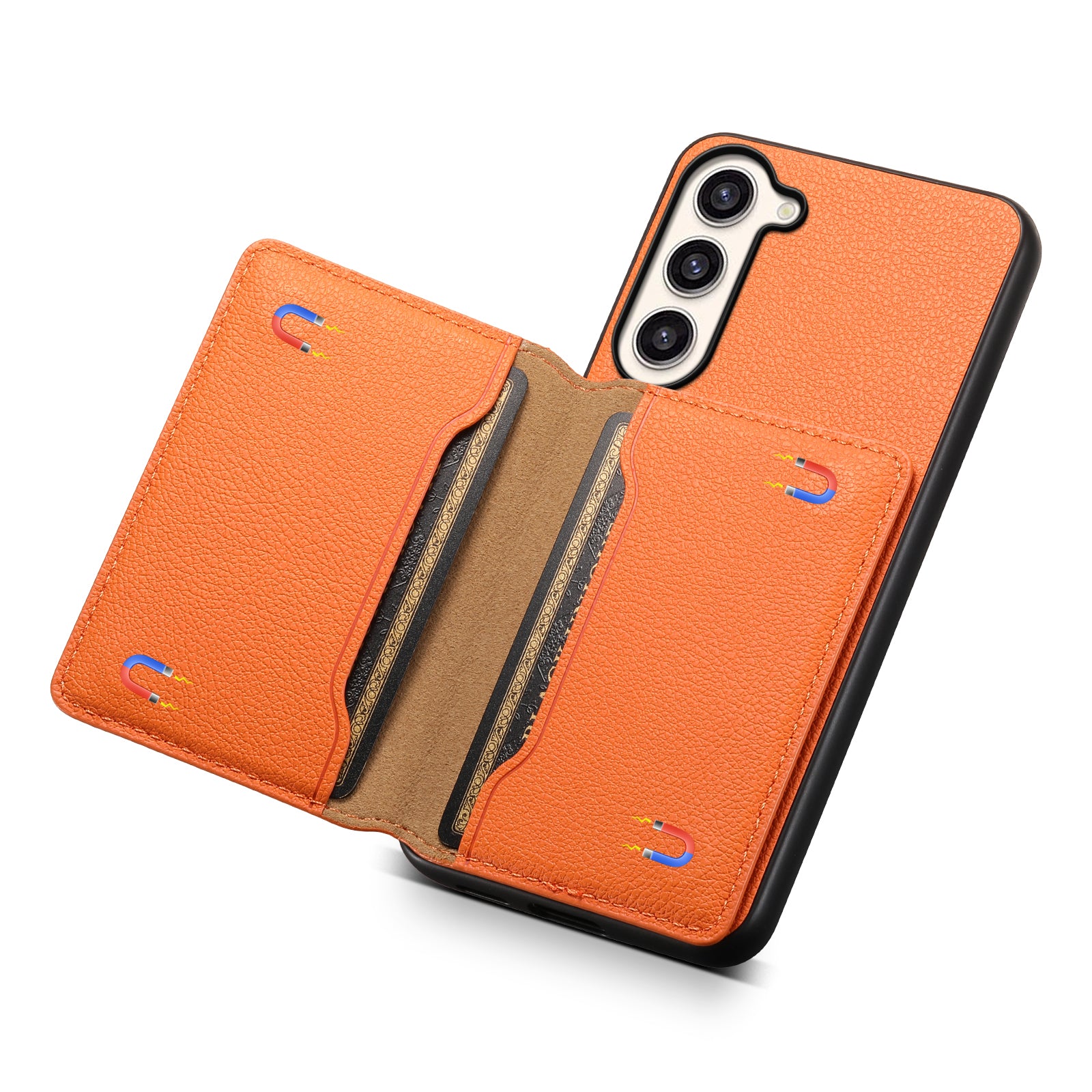 For Samsung Galaxy S23+ Case Card Slots Kickstand Leather Coated TPU+PC Phone Cover