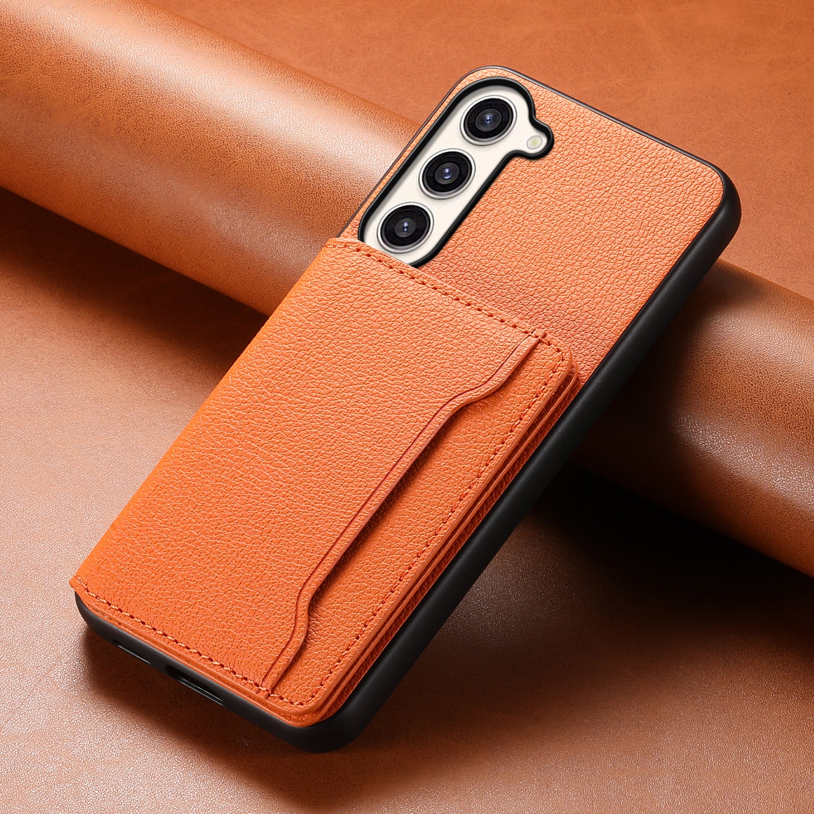 For Samsung Galaxy S23+ Case Card Slots Kickstand Leather Coated TPU+PC Phone Cover