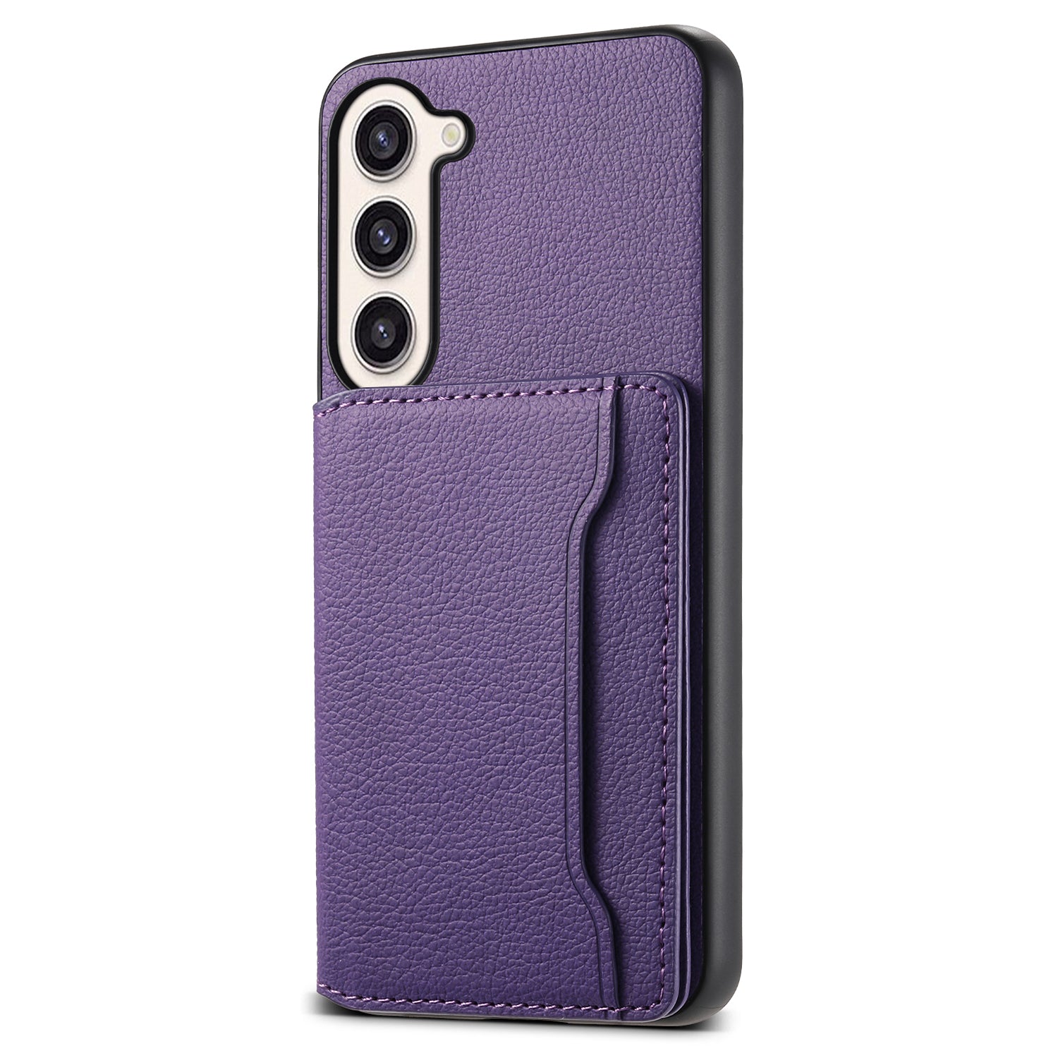 For Samsung Galaxy S23+ Case Card Slots Kickstand Leather Coated TPU+PC Phone Cover