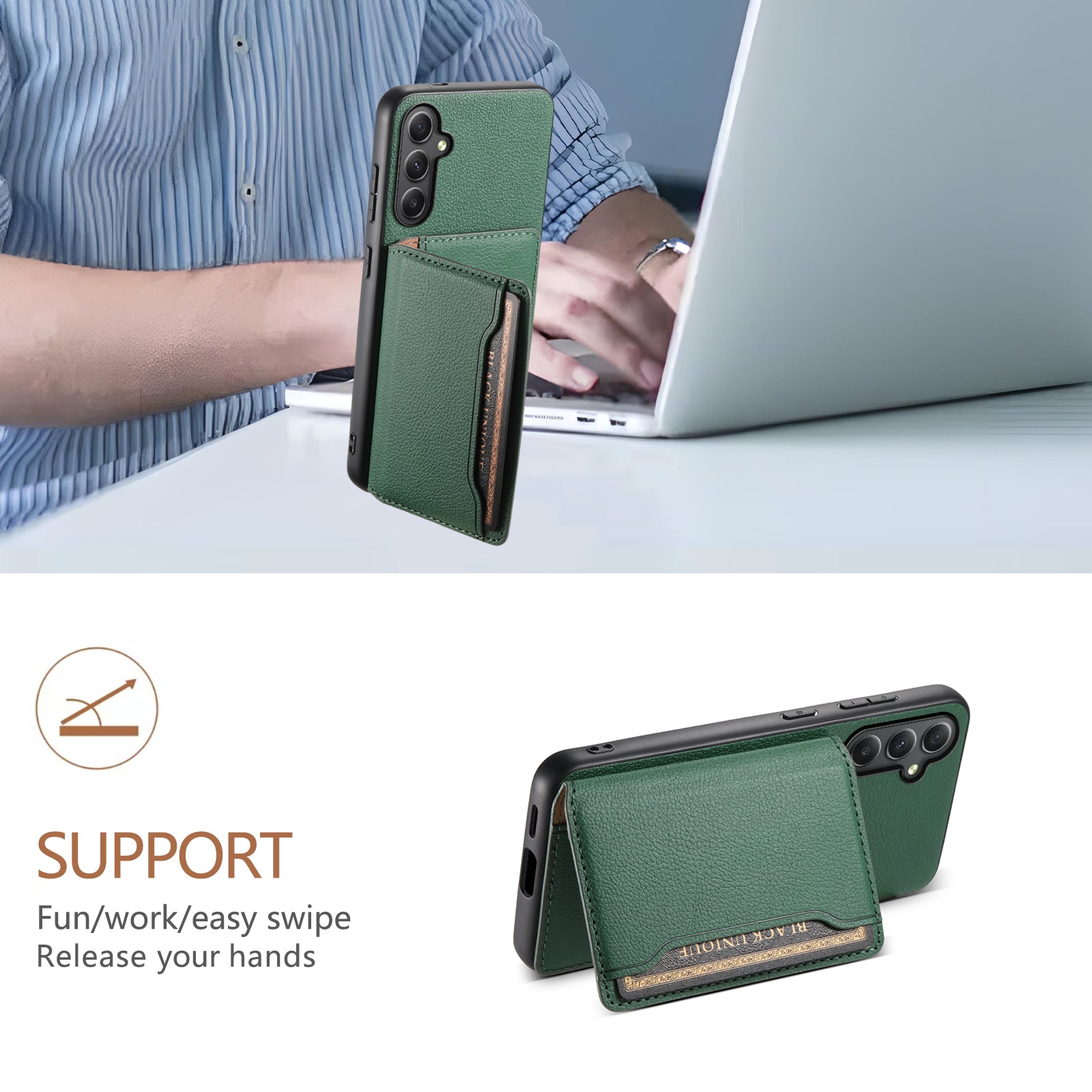 For Samsung Galaxy A35 5G Phone Case Kickstand Card Slots Leather+PC+TPU Hybrid Cover