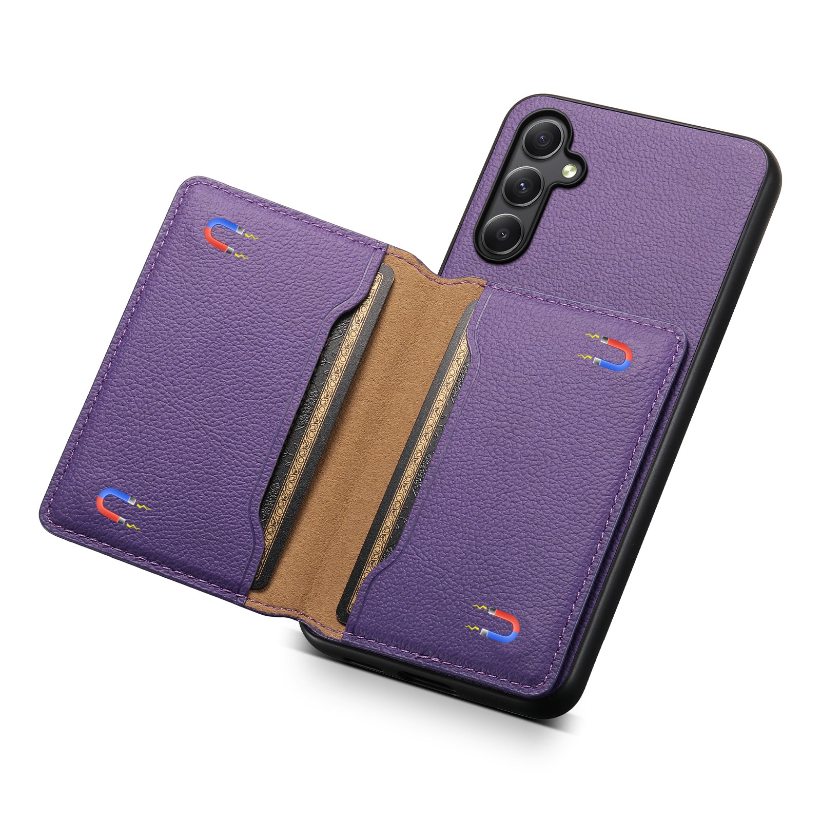 For Samsung Galaxy S23 FE Case Calf Texture Leather Coating Phone Cover with Card Slots