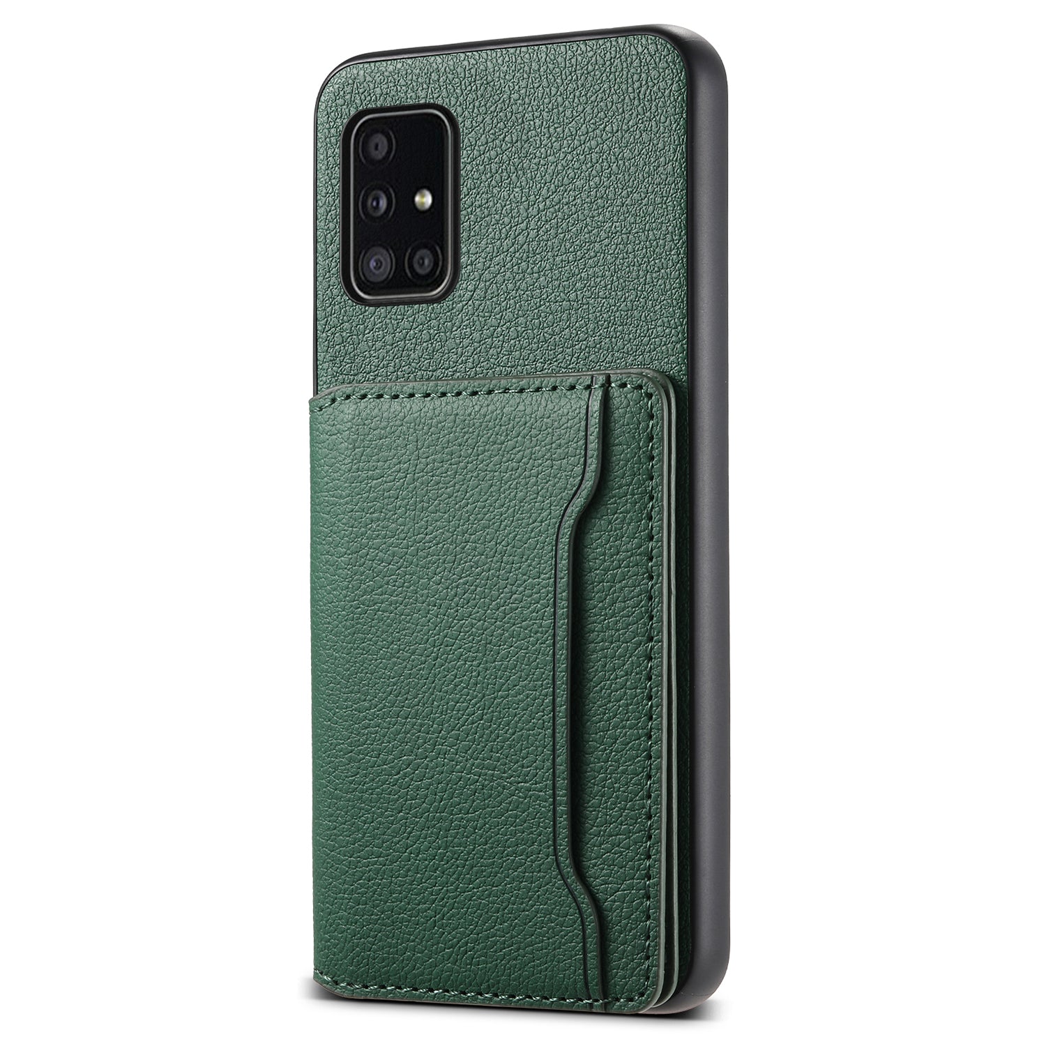 For Samsung Galaxy A51 4G SM-A515 Case Card Holder Leather+PC+TPU Phone Kickstand Cover