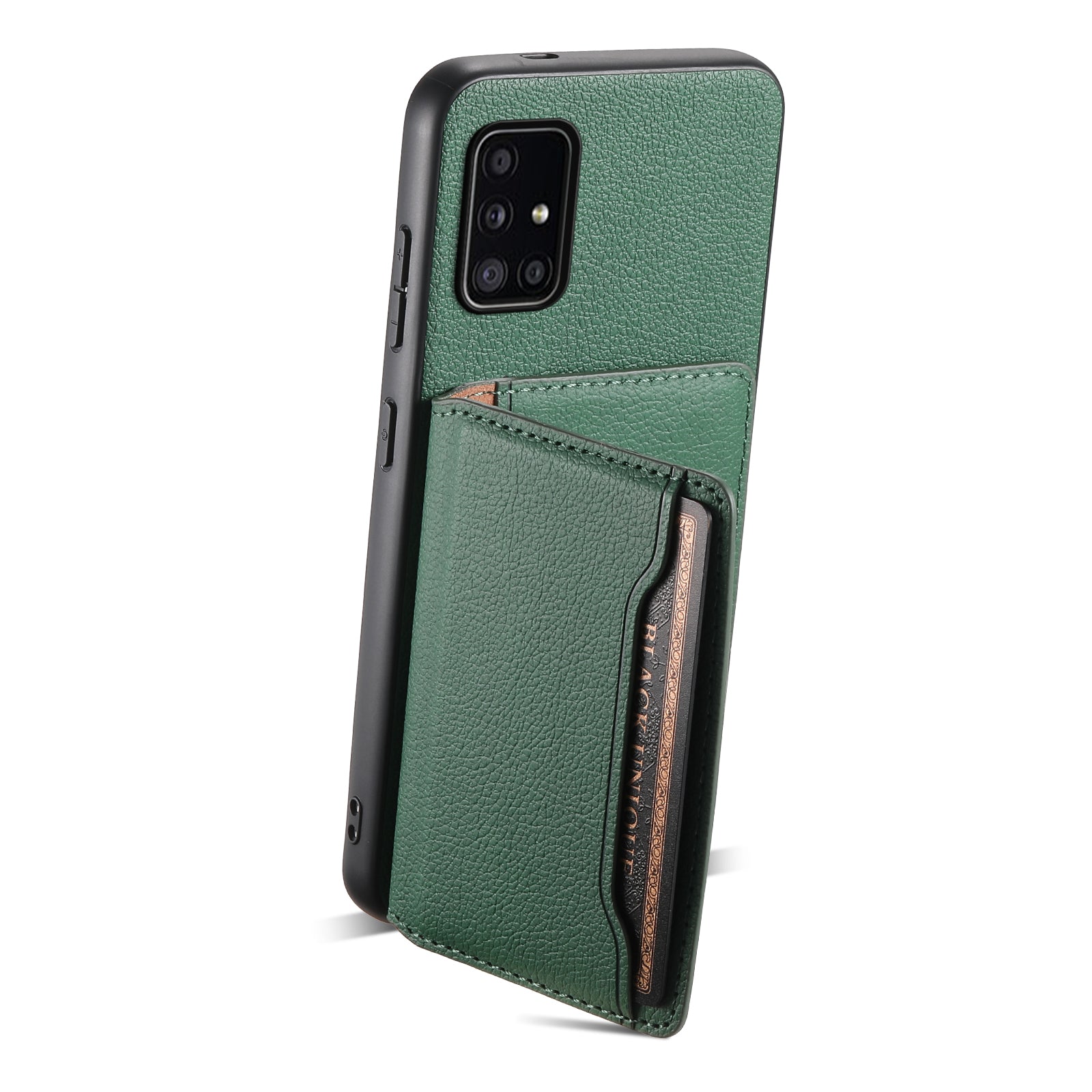 For Samsung Galaxy A51 4G SM-A515 Case Card Holder Leather+PC+TPU Phone Kickstand Cover