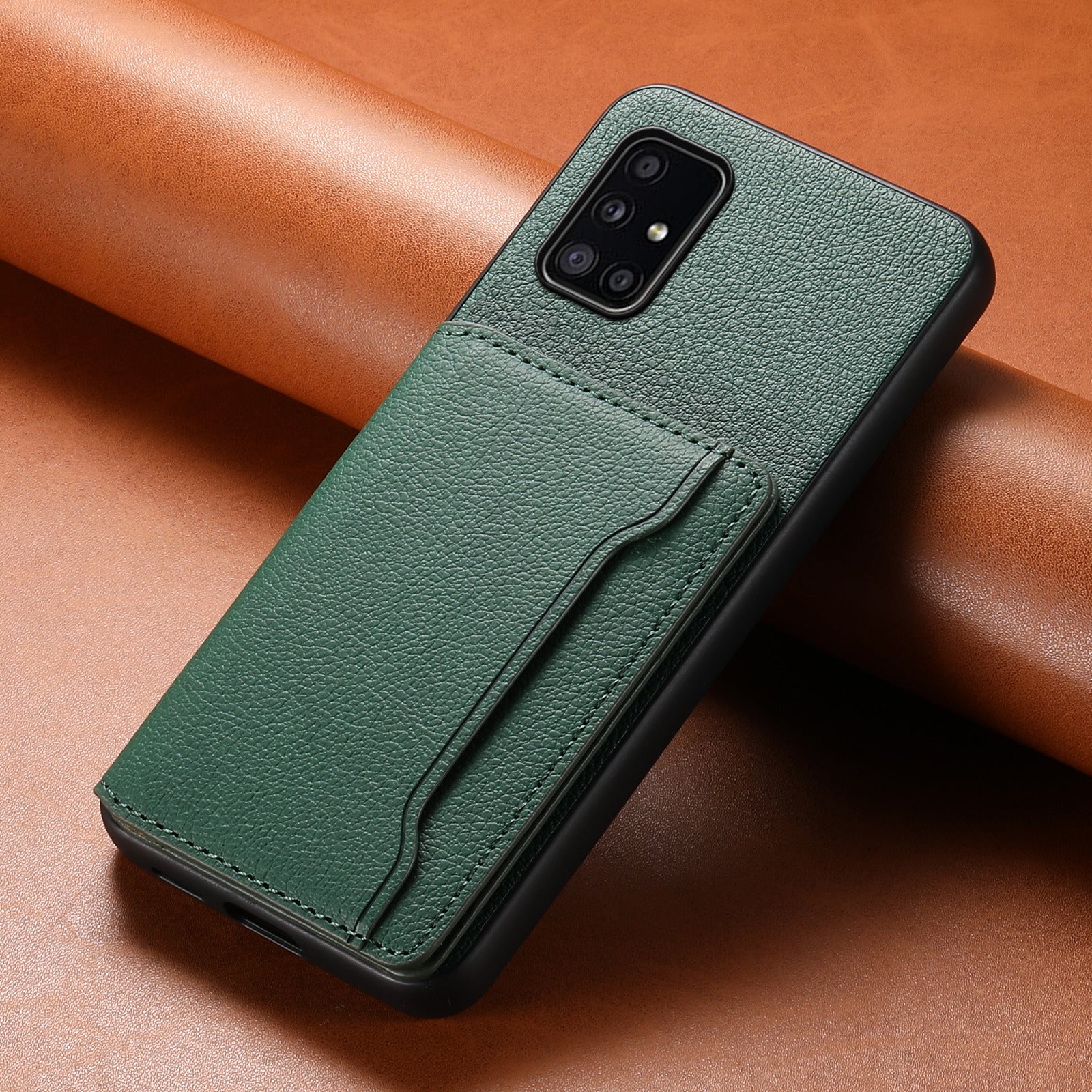 For Samsung Galaxy A51 4G SM-A515 Case Card Holder Leather+PC+TPU Phone Kickstand Cover