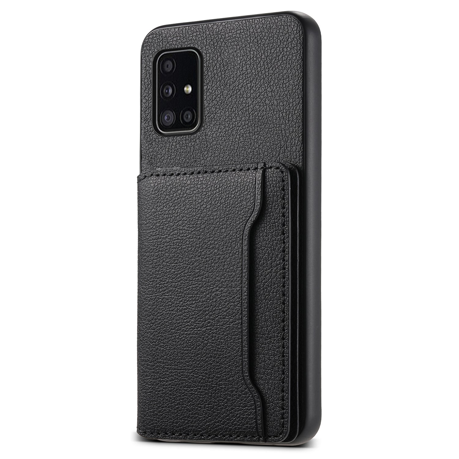 For Samsung Galaxy A51 4G SM-A515 Case Card Holder Leather+PC+TPU Phone Kickstand Cover