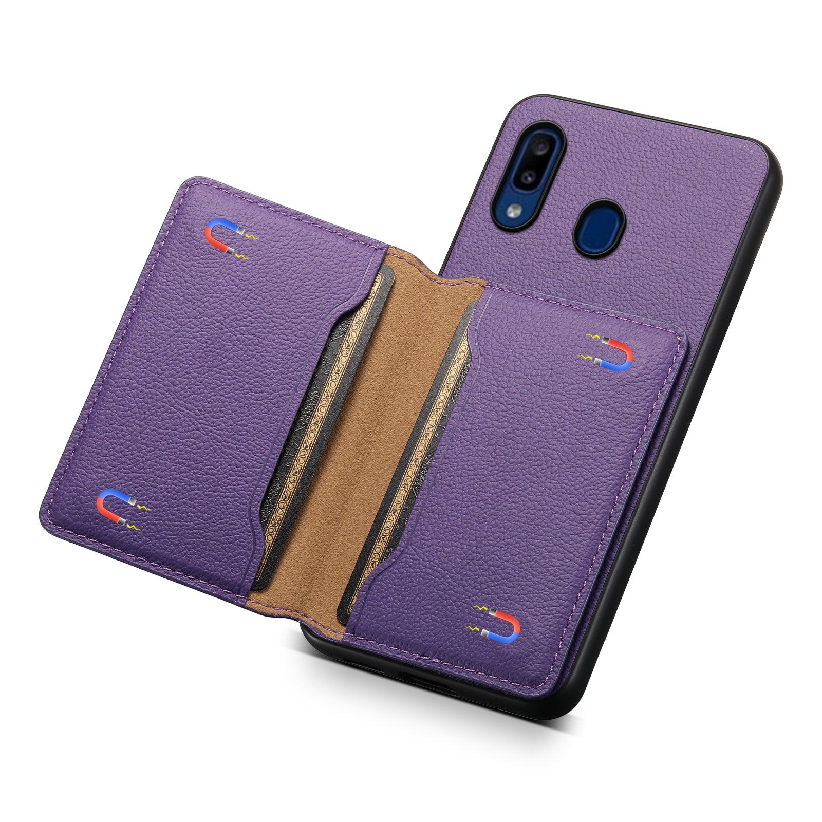 For Samsung Galaxy A20 / A30 Kickstand Case TPU+PC+PU Phone Cover with Card Slots