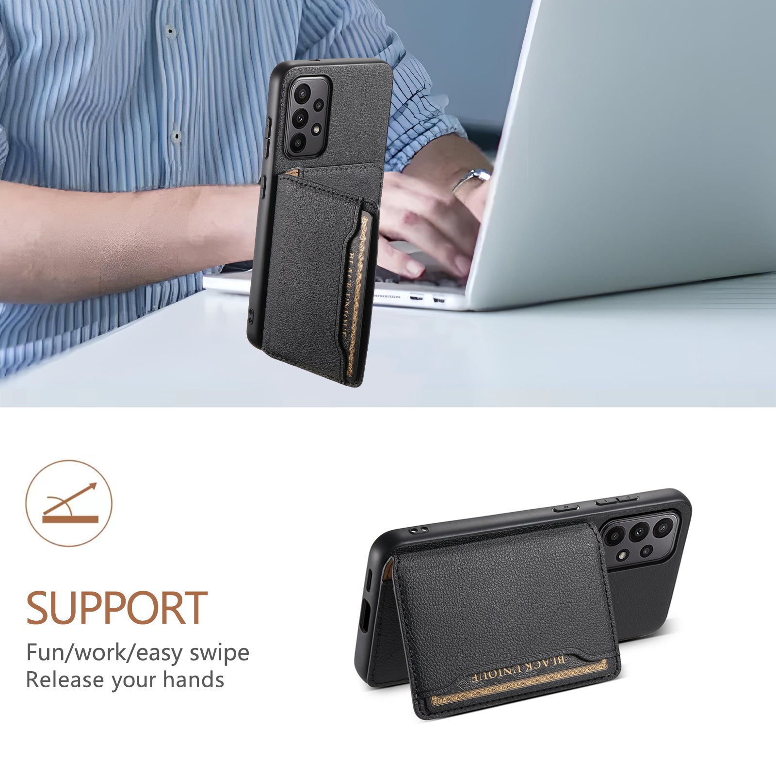 For Samsung Galaxy A23 4G / A23 5G (Global Version) Case Calf Texture Kickstand Smart Phone Cover