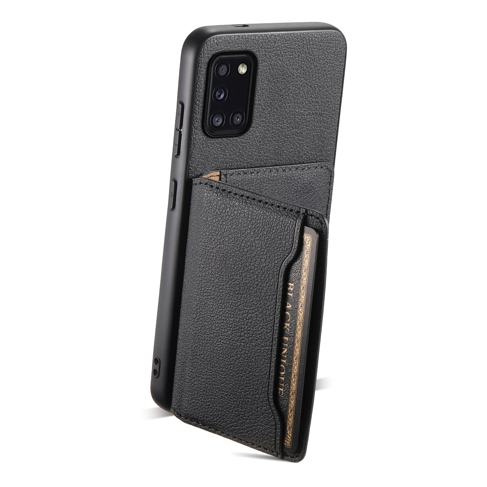 For Samsung Galaxy A31 Case Card Slots Kickstand Back Phone Cover with Calf Texture