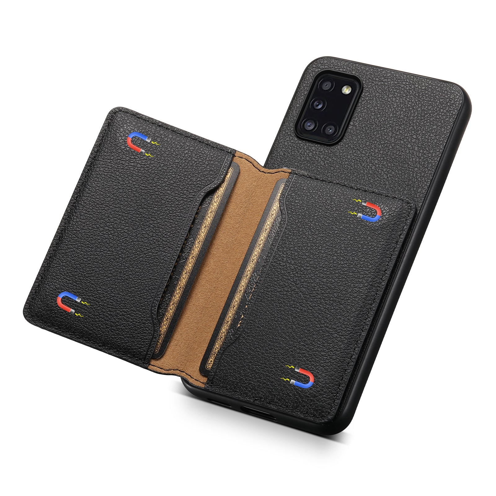 For Samsung Galaxy A31 Case Card Slots Kickstand Back Phone Cover with Calf Texture