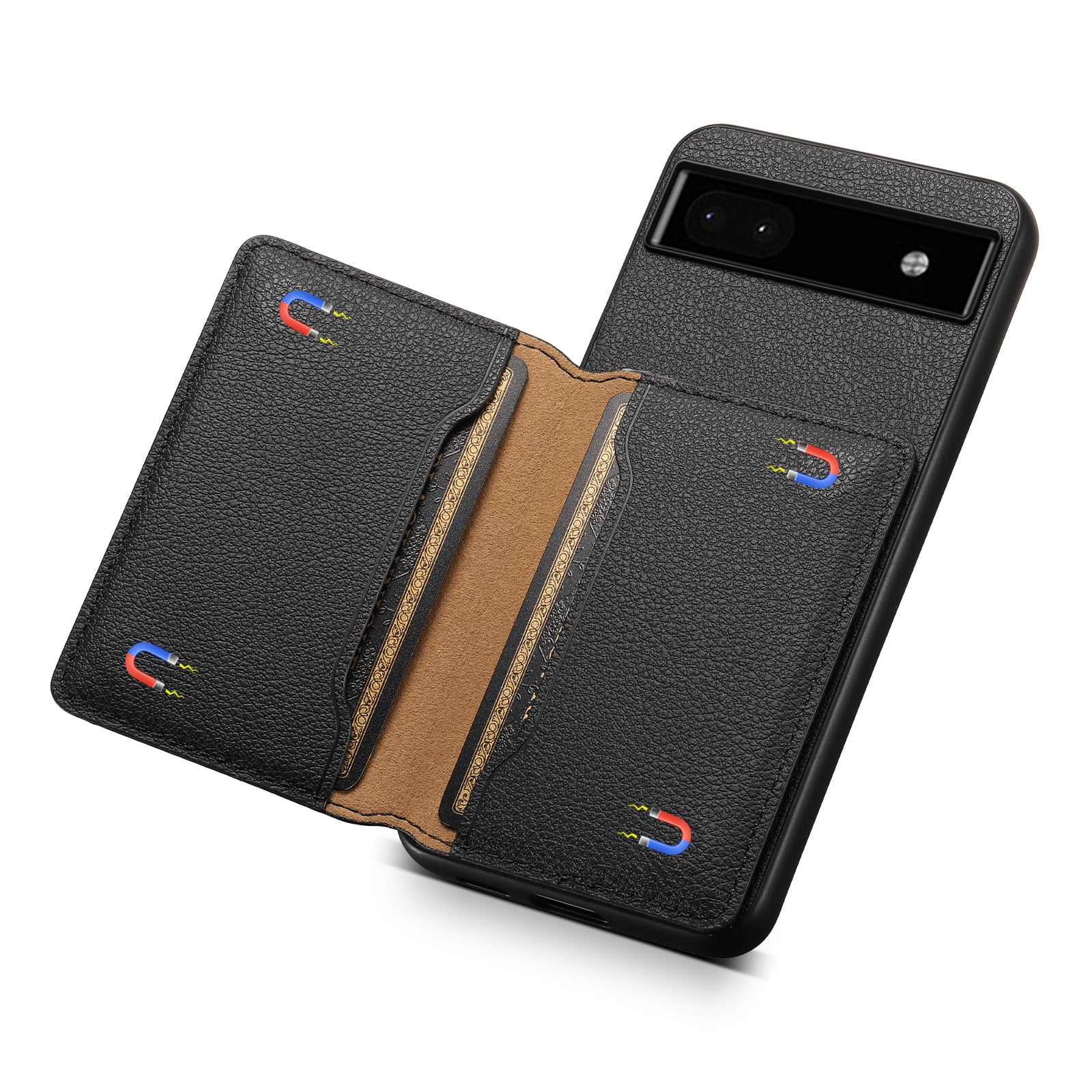 For Google Pixel 6a Cell Phone Case Calf Texture Leather+TPU+PC Card Holder Cover