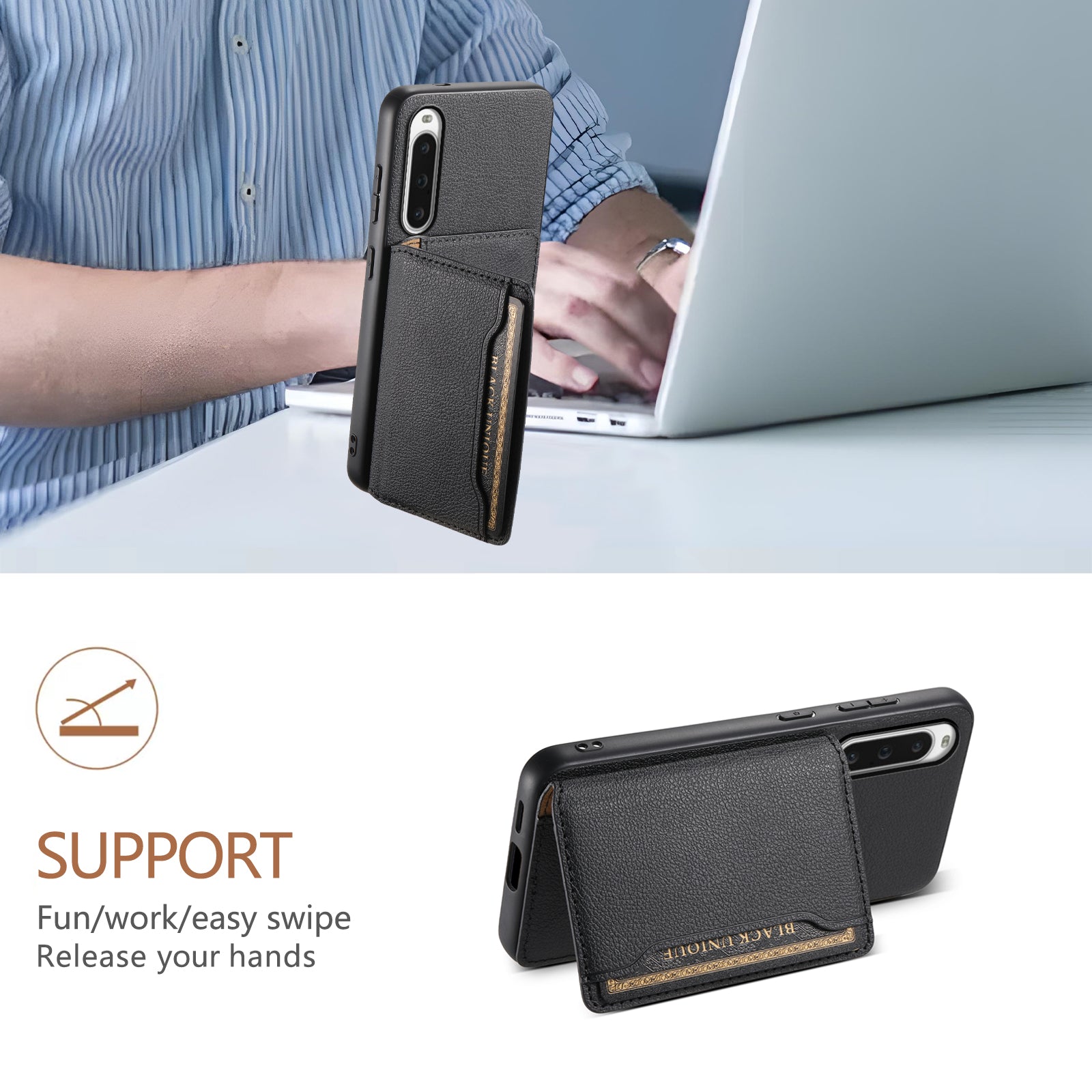 For Sony Xperia 10 V Case Kickstand Calf Texture Phone Back Protector