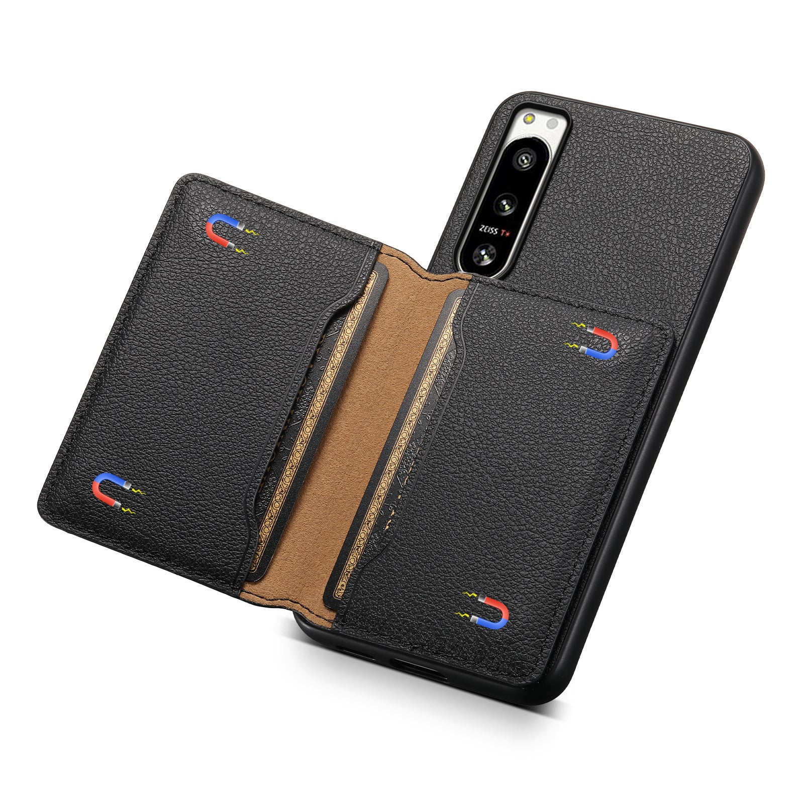 For Sony Xperia 5 IV 5G Case Drop-proof Calf Texture Card Holder Back Cover