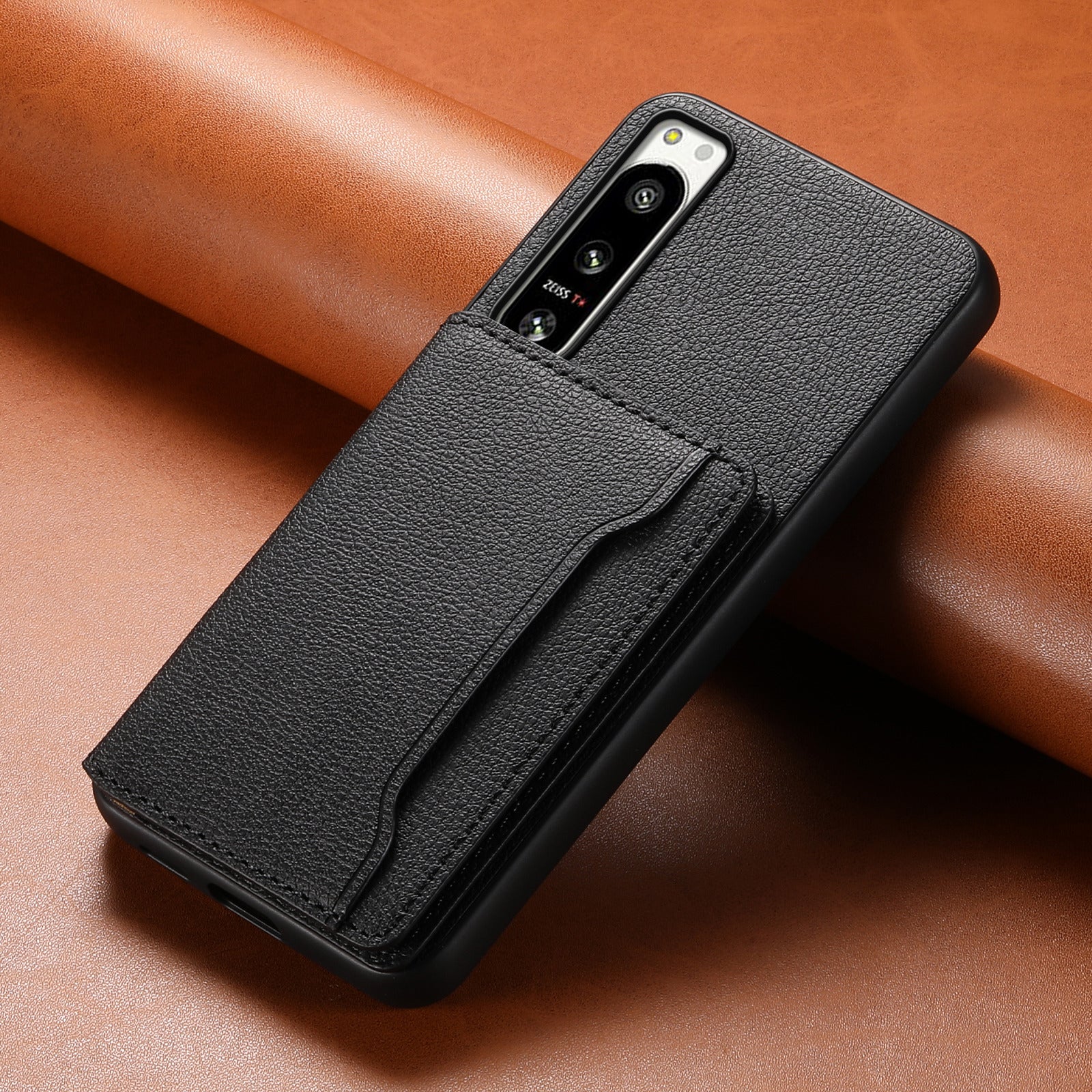 For Sony Xperia 5 IV 5G Case Drop-proof Calf Texture Card Holder Back Cover