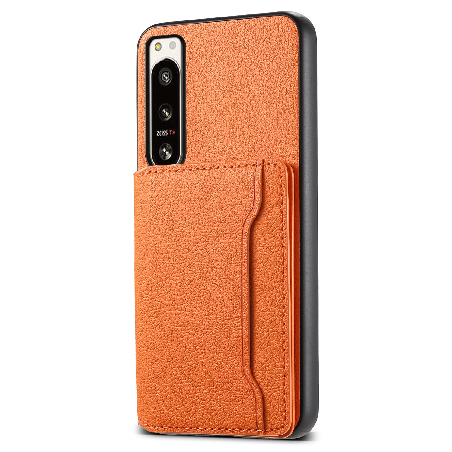 For Sony Xperia 5 IV 5G Case Drop-proof Calf Texture Card Holder Back Cover