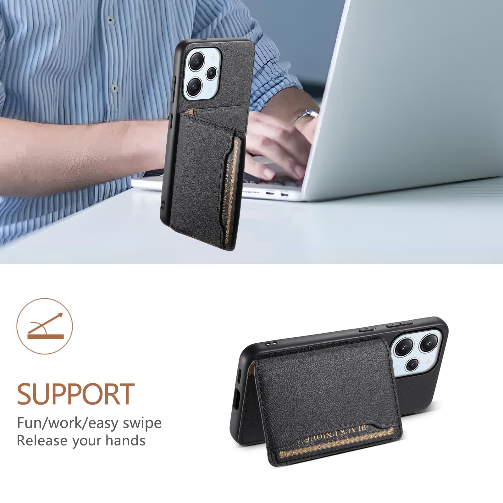 For Xiaomi Redmi Note 12R 5G / Redmi 12 5G (Global) / Redmi 12 4G Case Calf Texture Card Slots Shell