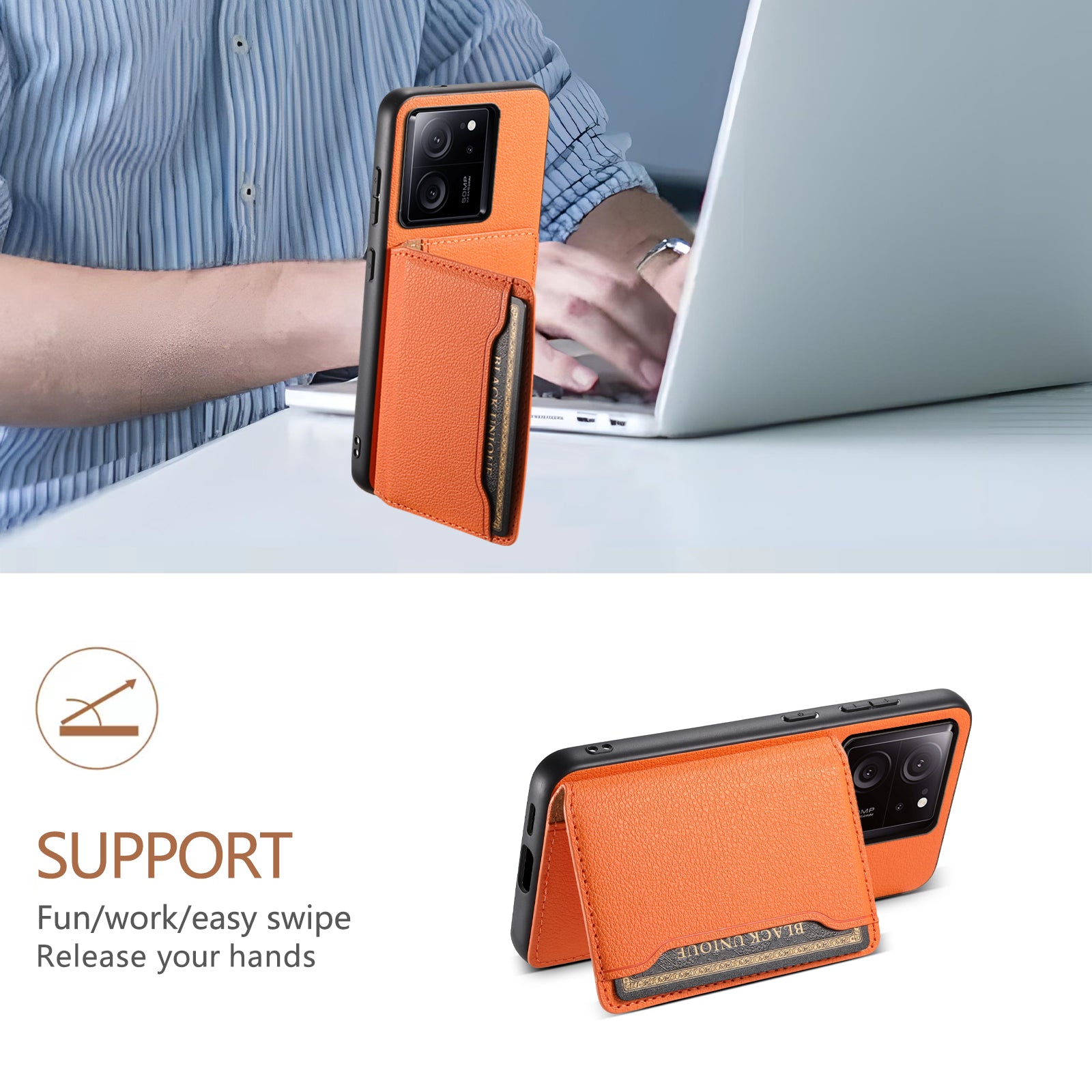 For Xiaomi 13T / 13T Pro / Redmi K60 Ultra Kickstand Case Card Slots Calf Texture Phone Protector