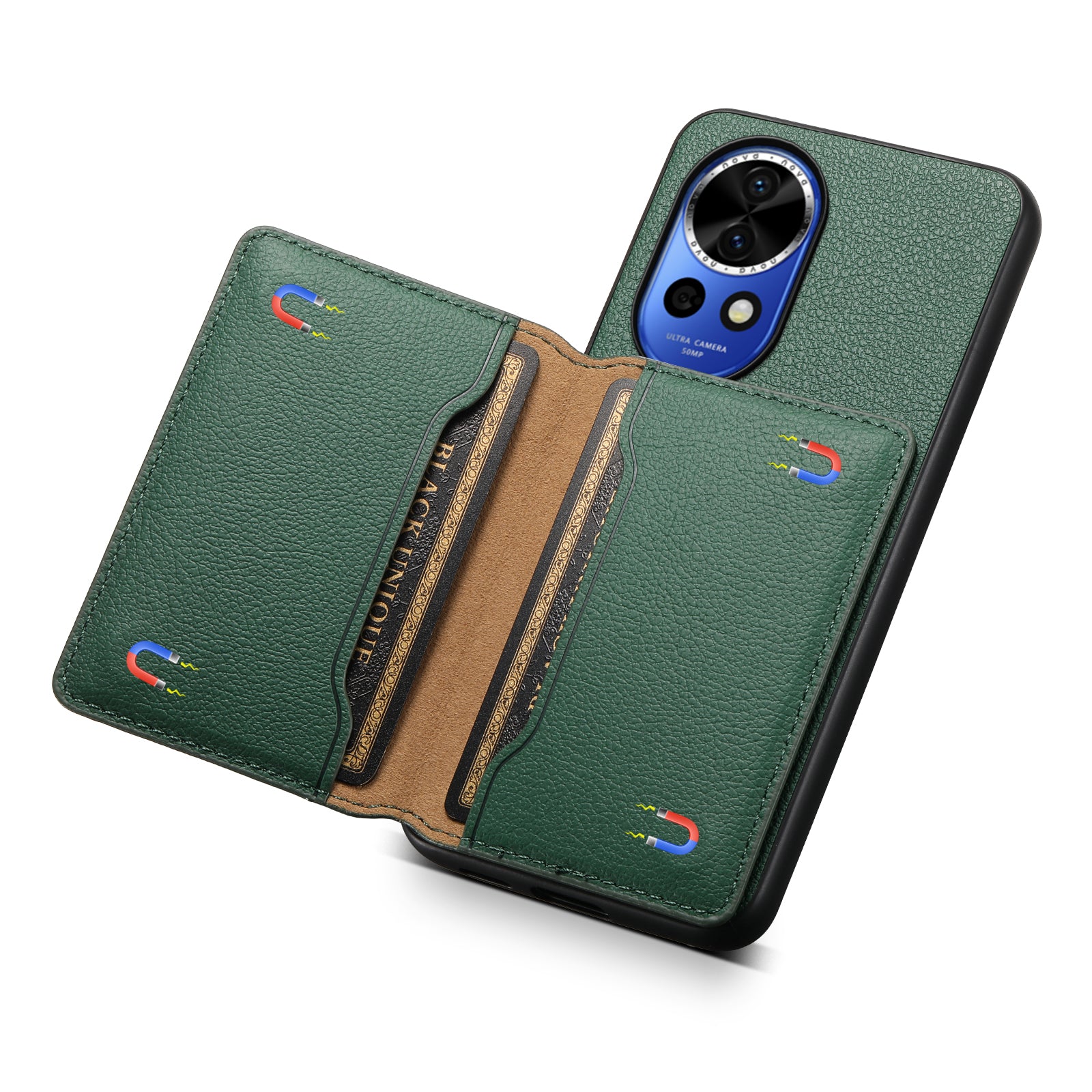 For Huawei nova 12 5G Card Slots Case Anti-Drop TPU+PC+PU Kickstand Phone Cover