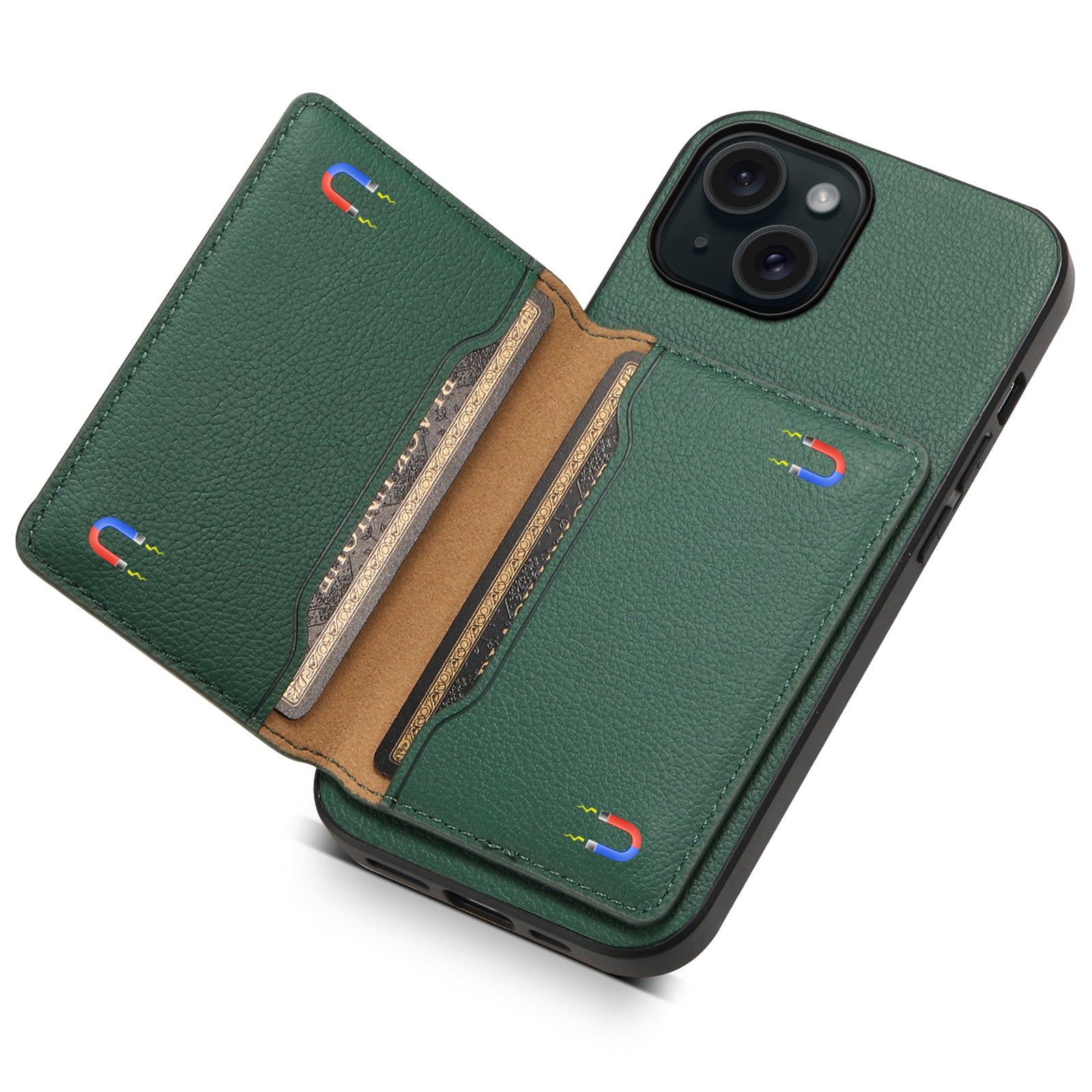 For iPhone 15 Shockproof Case Calf Texture PU Leather Phone Cover