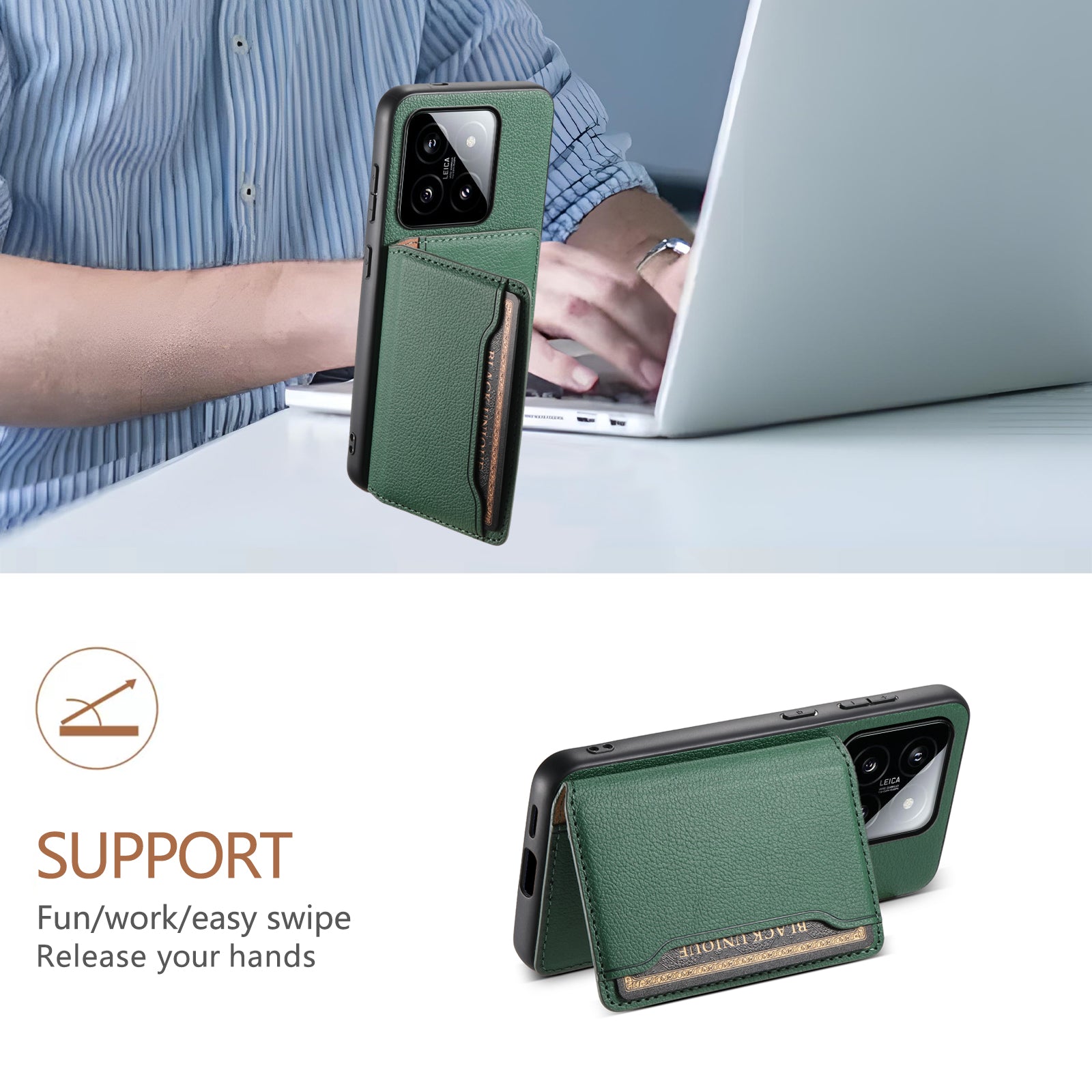 For Xiaomi 14 Case Anti-Scratch Calf Texture Kickstand Phone Cover