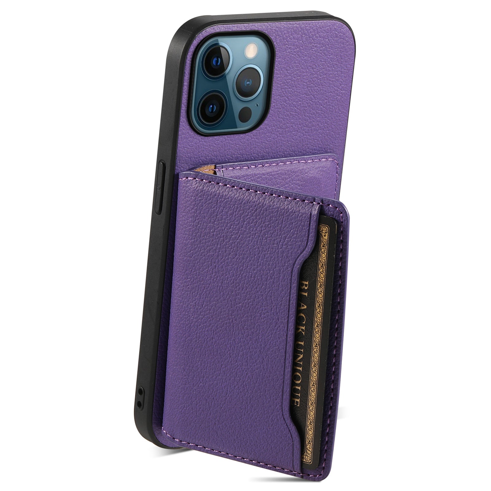 For iPhone 12 Pro Max Kickstand Case Anti-Drop Calf Texture PU+ PC+TPU Phone Cover