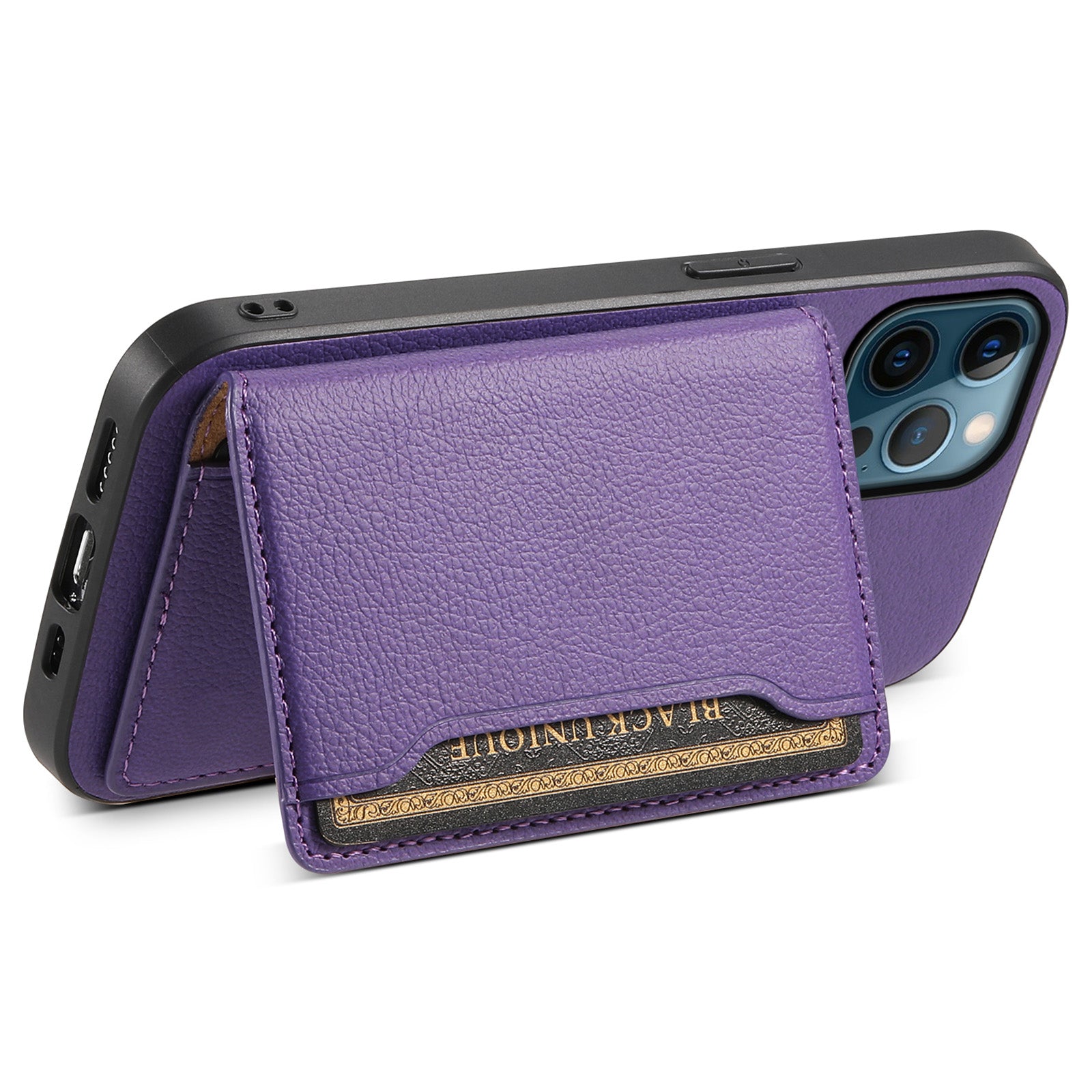 For iPhone 12 Pro Max Kickstand Case Anti-Drop Calf Texture PU+ PC+TPU Phone Cover
