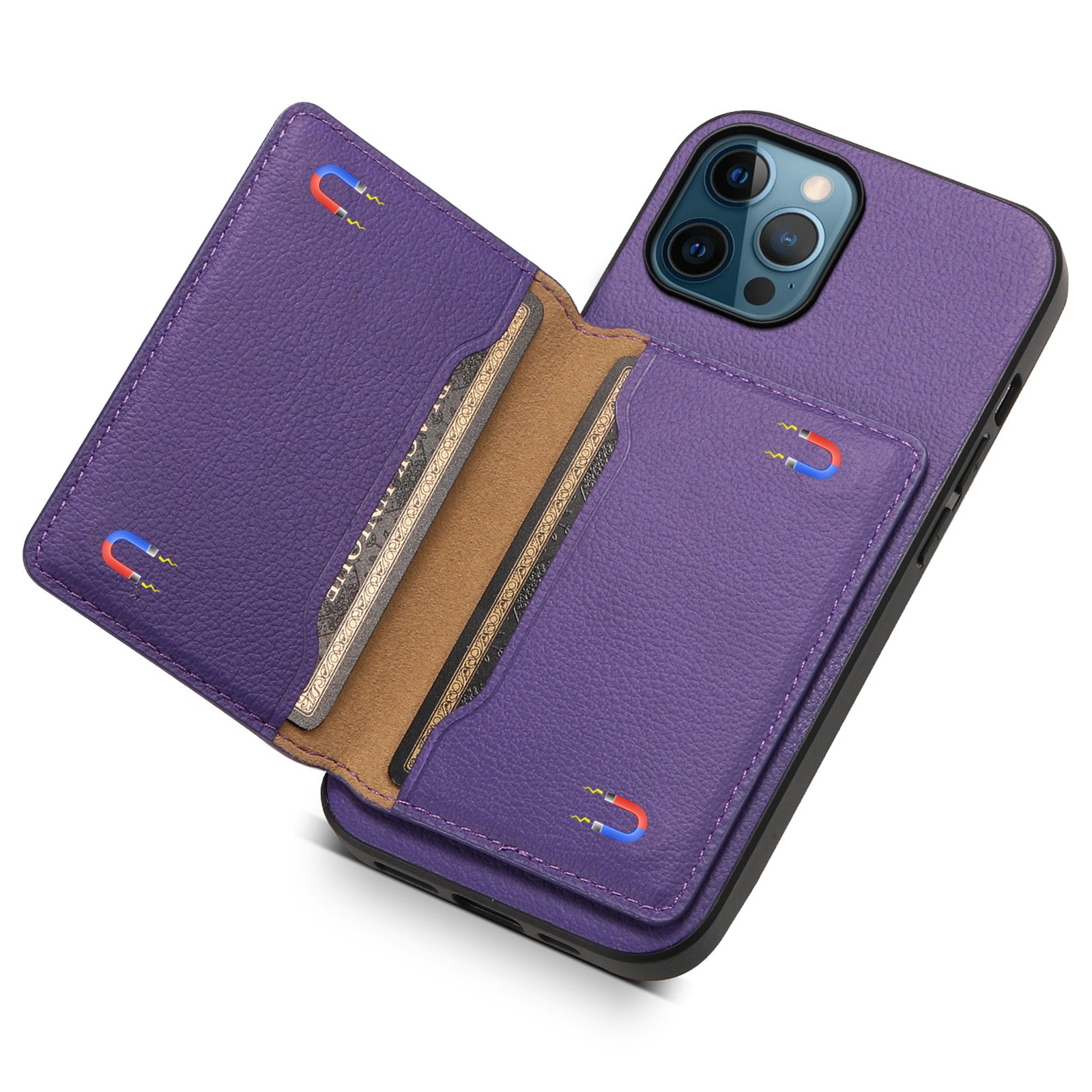 For iPhone 12 Pro Max Kickstand Case Anti-Drop Calf Texture PU+ PC+TPU Phone Cover