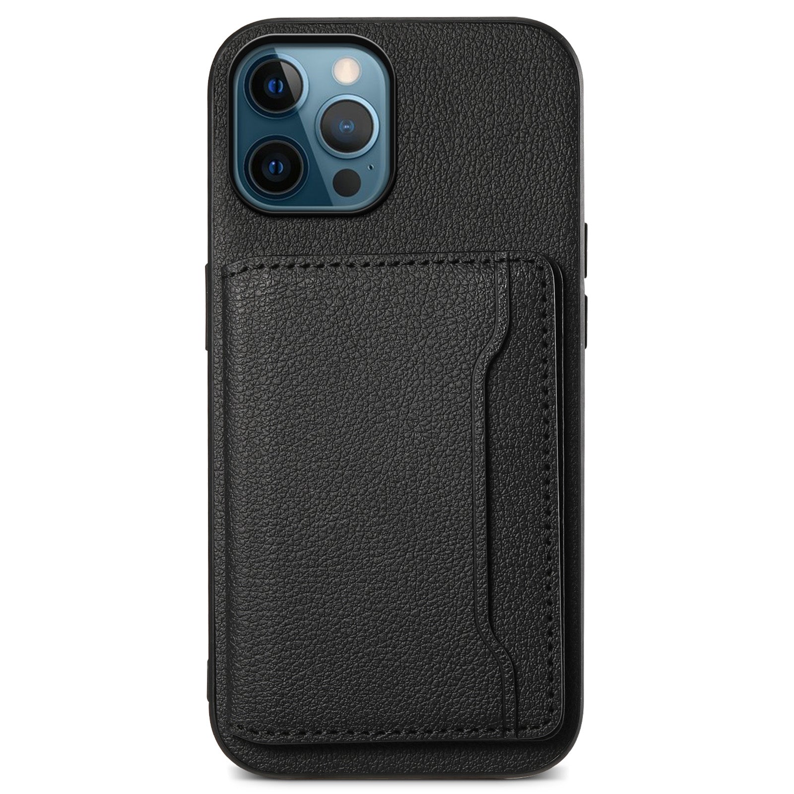 For iPhone 12 Pro Max Kickstand Case Anti-Drop Calf Texture PU+ PC+TPU Phone Cover