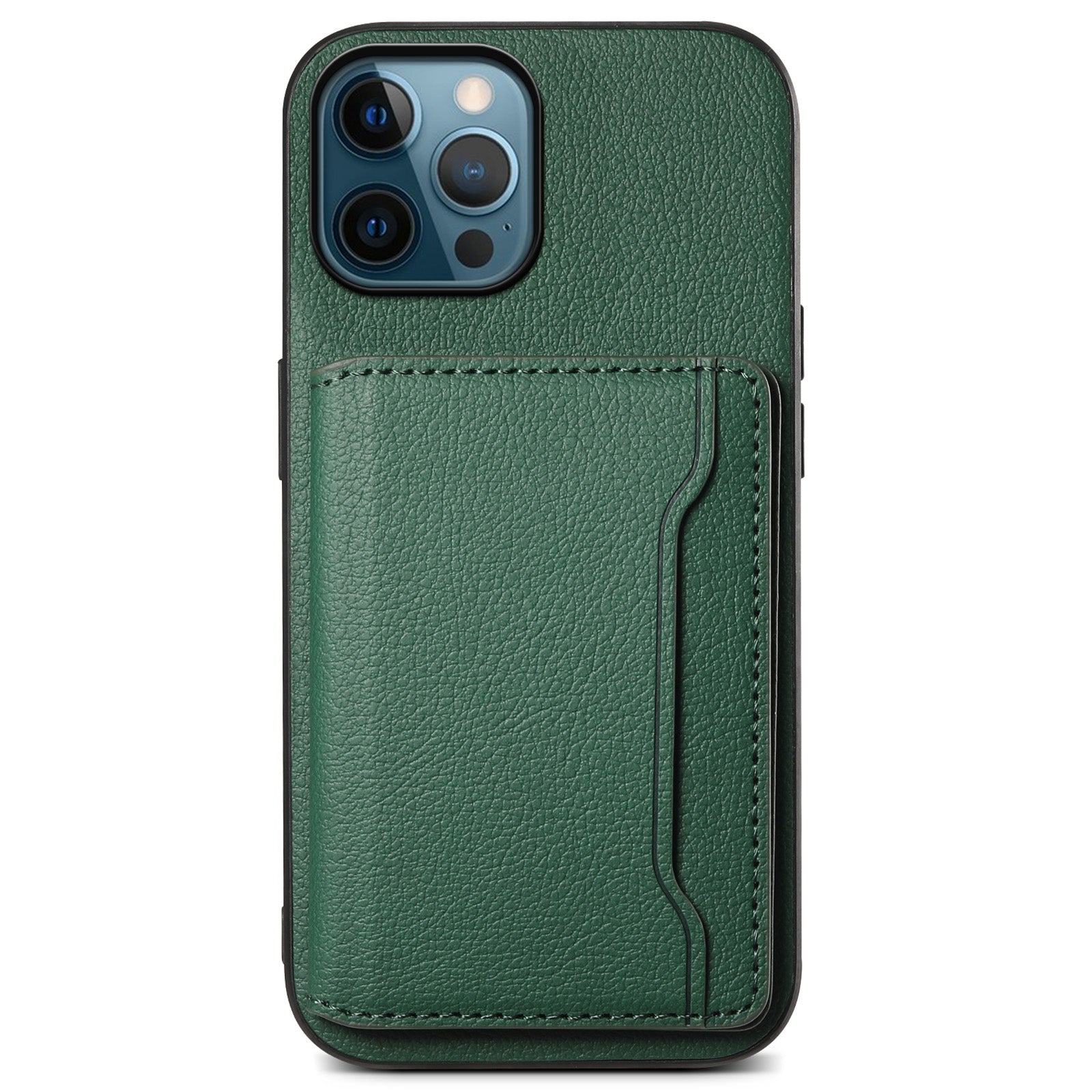 For iPhone 12 Pro Max Kickstand Case Anti-Drop Calf Texture PU+ PC+TPU Phone Cover