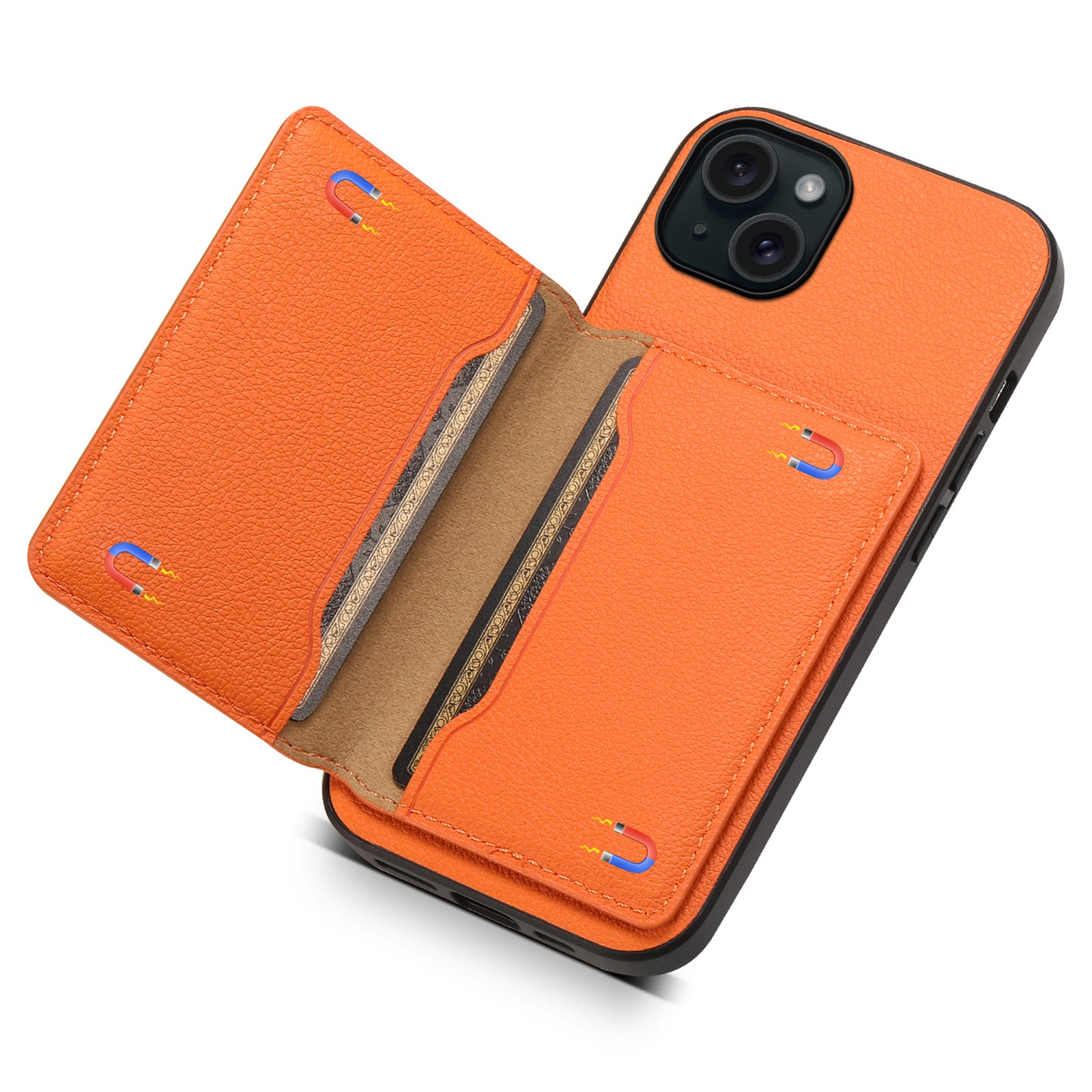 For iPhone 15 Plus Case Card Slots PU Leather Calf Texture Phone Protector