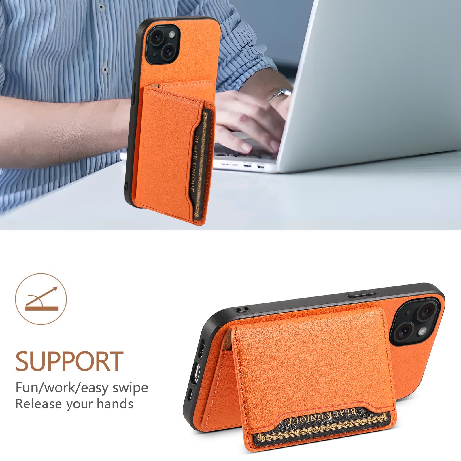 For iPhone 15 Plus Case Card Slots PU Leather Calf Texture Phone Protector