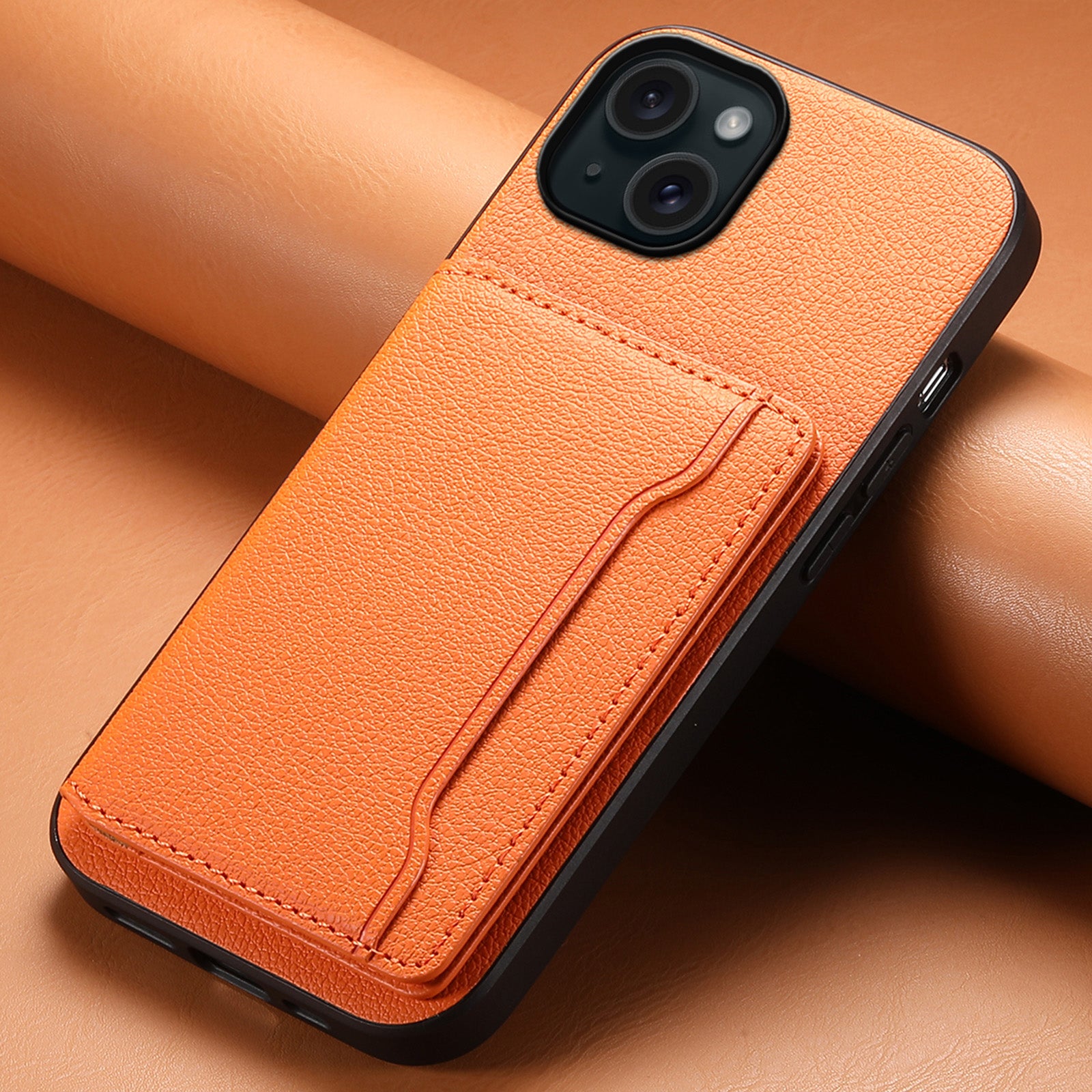 For iPhone 15 Plus Case Card Slots PU Leather Calf Texture Phone Protector
