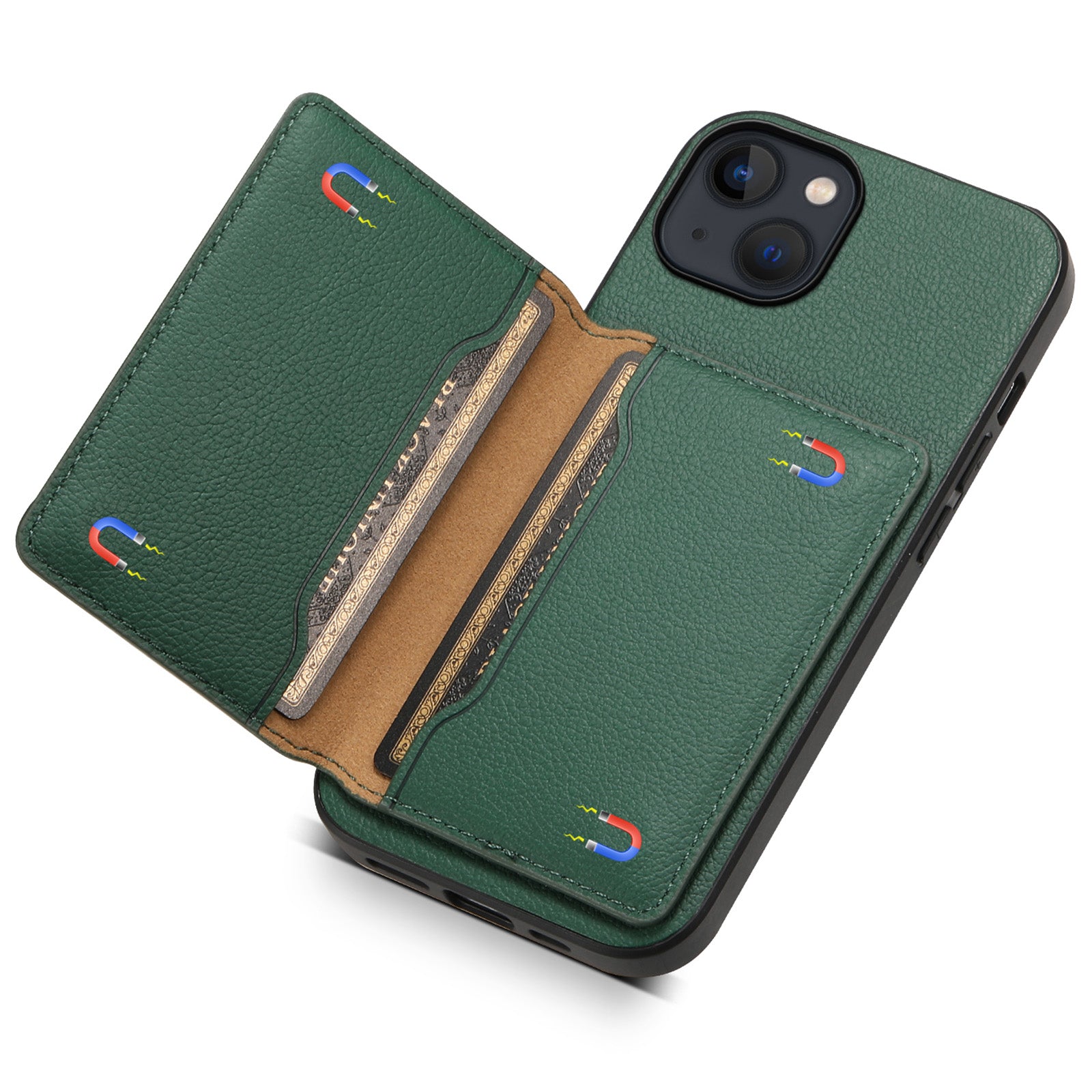 For iPhone 13 Case Card Holder Slots Kickstand PU Leather Phone Back Cover