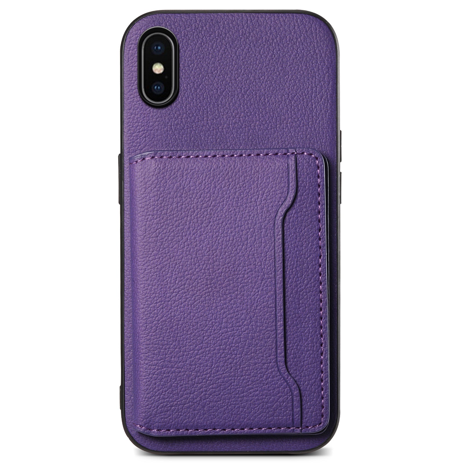 For iPhone X / XS Case Card Slot Calf Texture PU+ PC+TPU Phone Cover with Kickstand