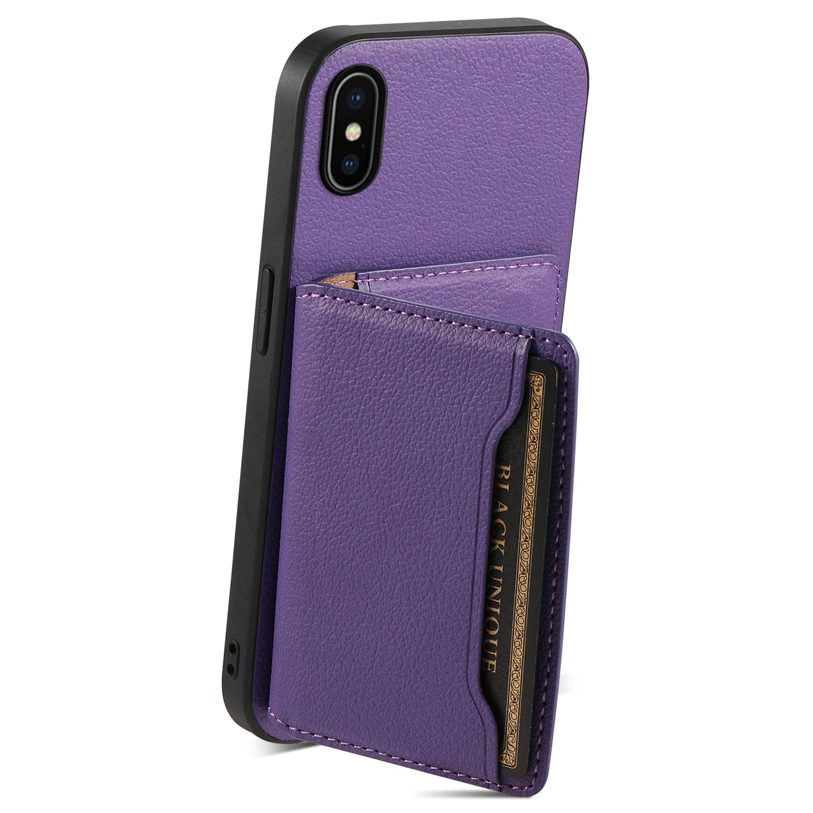 For iPhone X / XS Case Card Slot Calf Texture PU+ PC+TPU Phone Cover with Kickstand