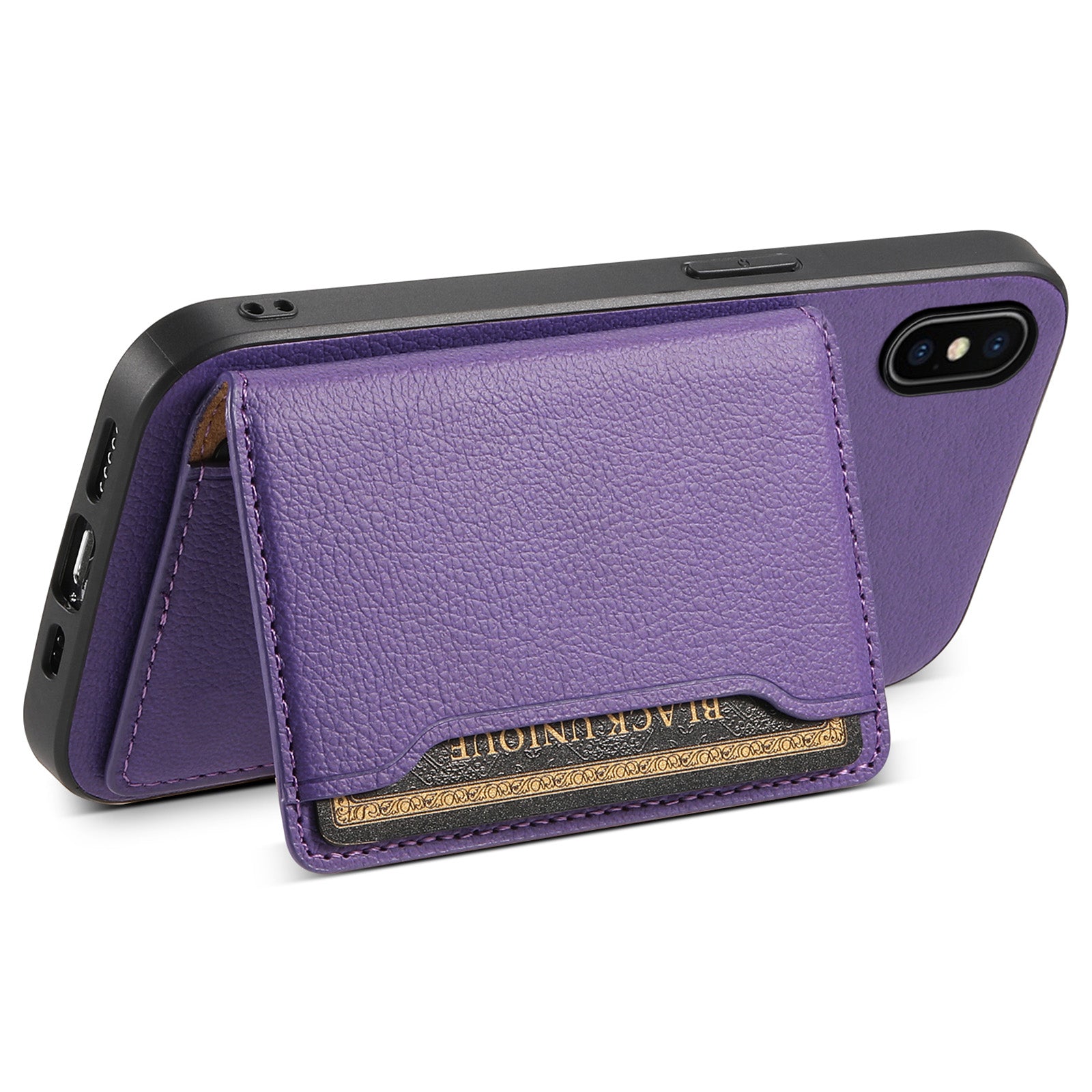 For iPhone X / XS Case Card Slot Calf Texture PU+ PC+TPU Phone Cover with Kickstand