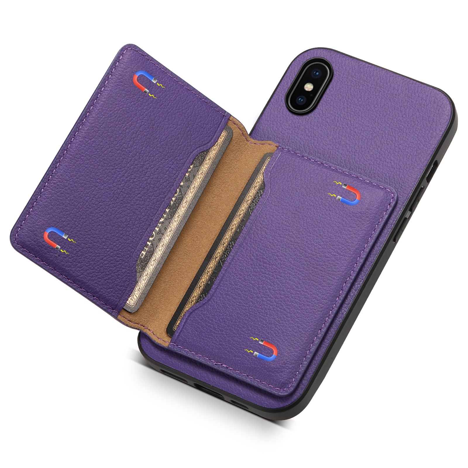 For iPhone X / XS Case Card Slot Calf Texture PU+ PC+TPU Phone Cover with Kickstand