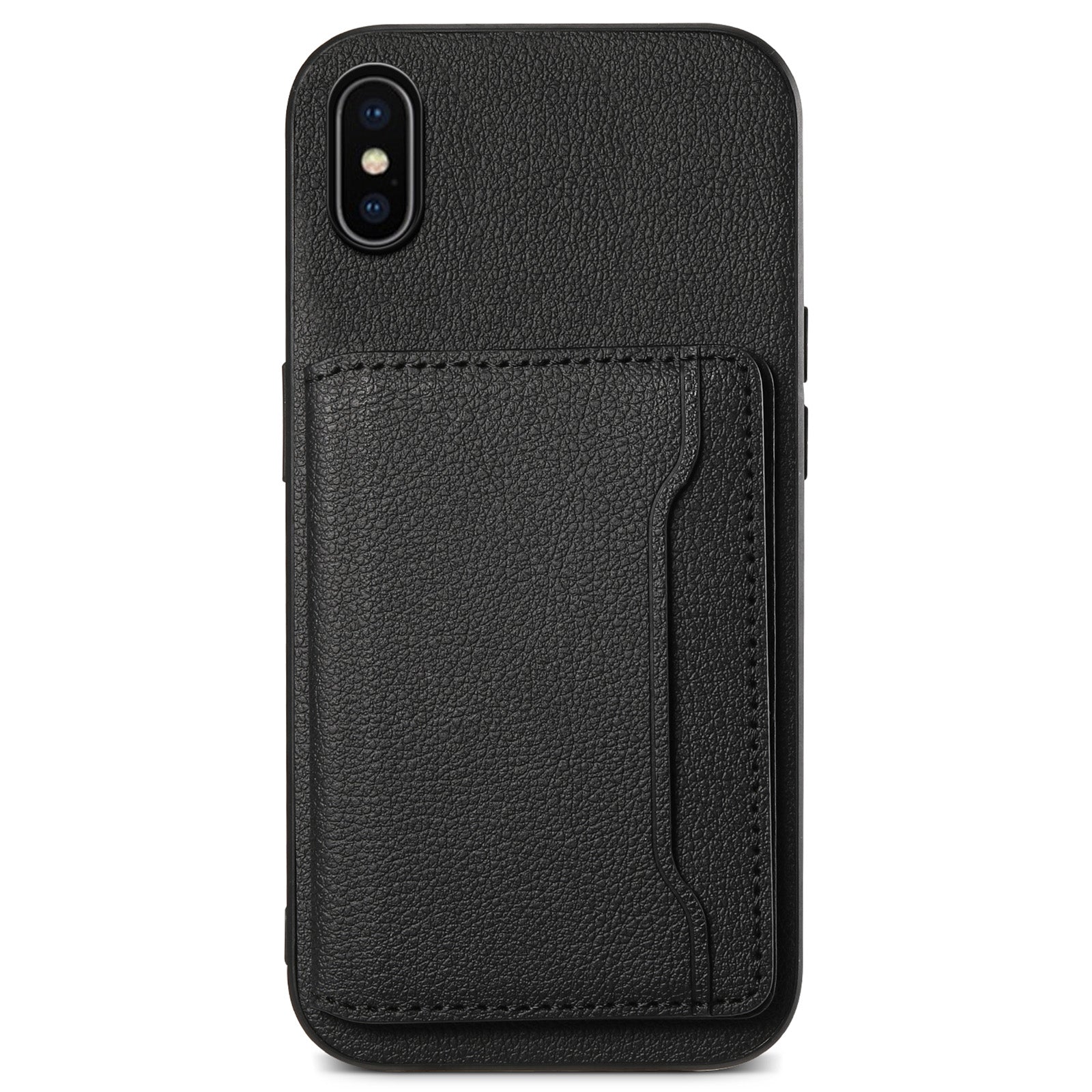 For iPhone X / XS Case Card Slot Calf Texture PU+ PC+TPU Phone Cover with Kickstand