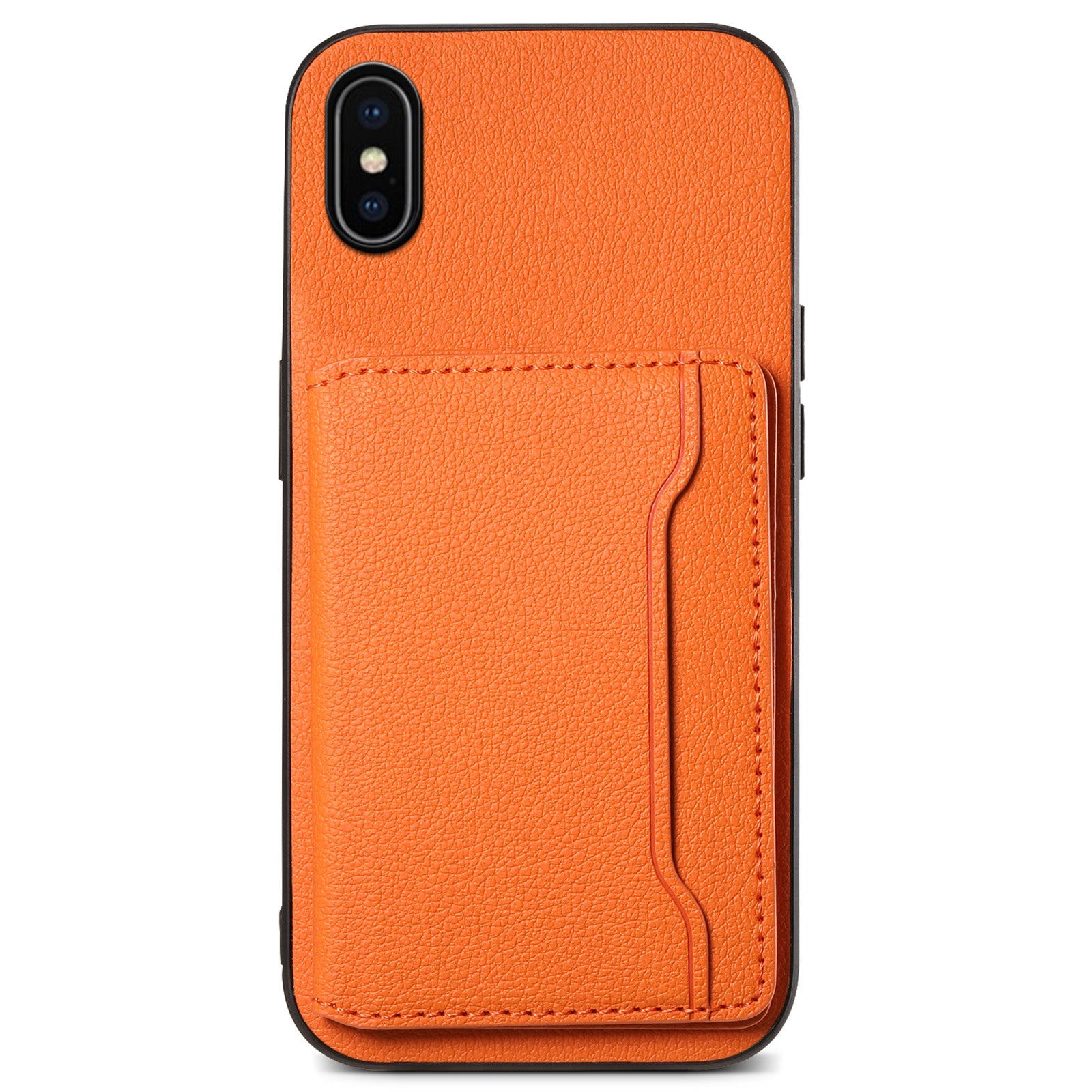 For iPhone X / XS Case Card Slot Calf Texture PU+ PC+TPU Phone Cover with Kickstand