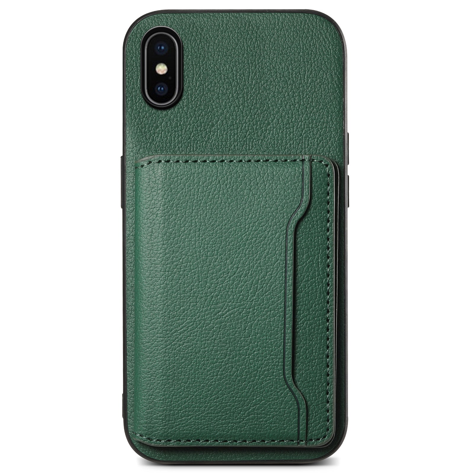 For iPhone X / XS Case Card Slot Calf Texture PU+ PC+TPU Phone Cover with Kickstand