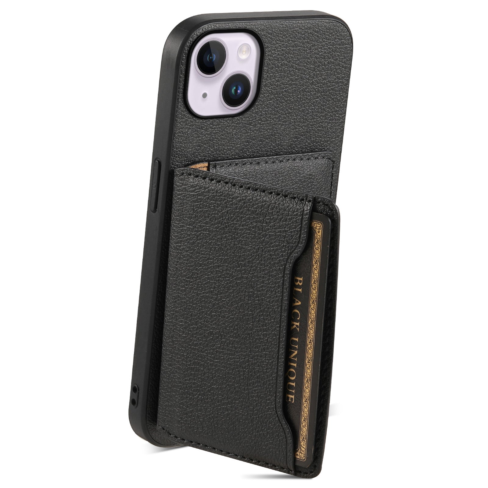 For iPhone 14 Plus Card Slot Case Calf Texture PU Hybrid Kickstand Phone Cover