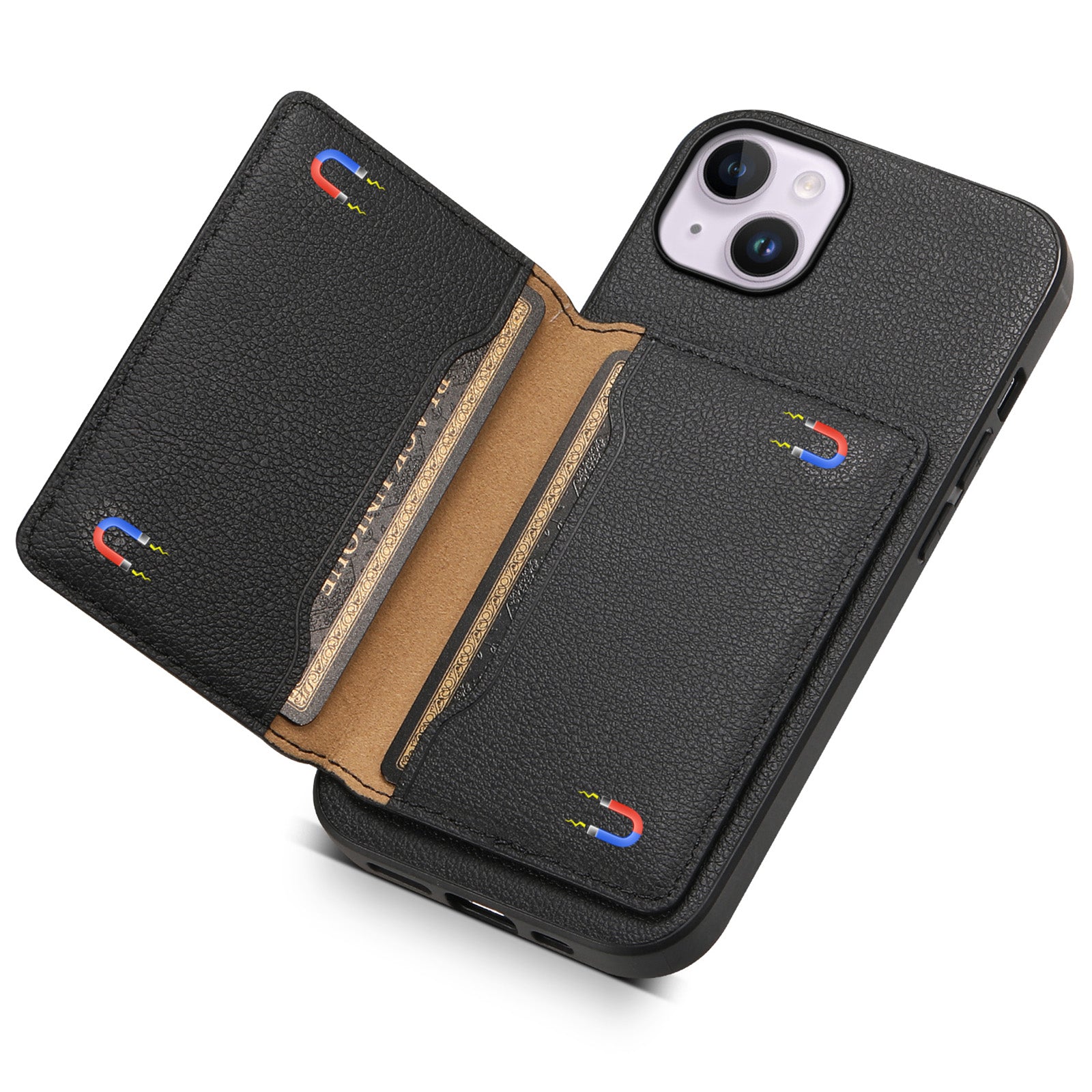 For iPhone 14 Plus Card Slot Case Calf Texture PU Hybrid Kickstand Phone Cover