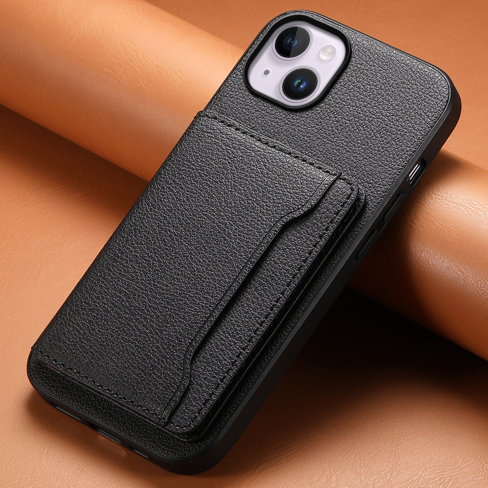 For iPhone 14 Plus Card Slot Case Calf Texture PU Hybrid Kickstand Phone Cover
