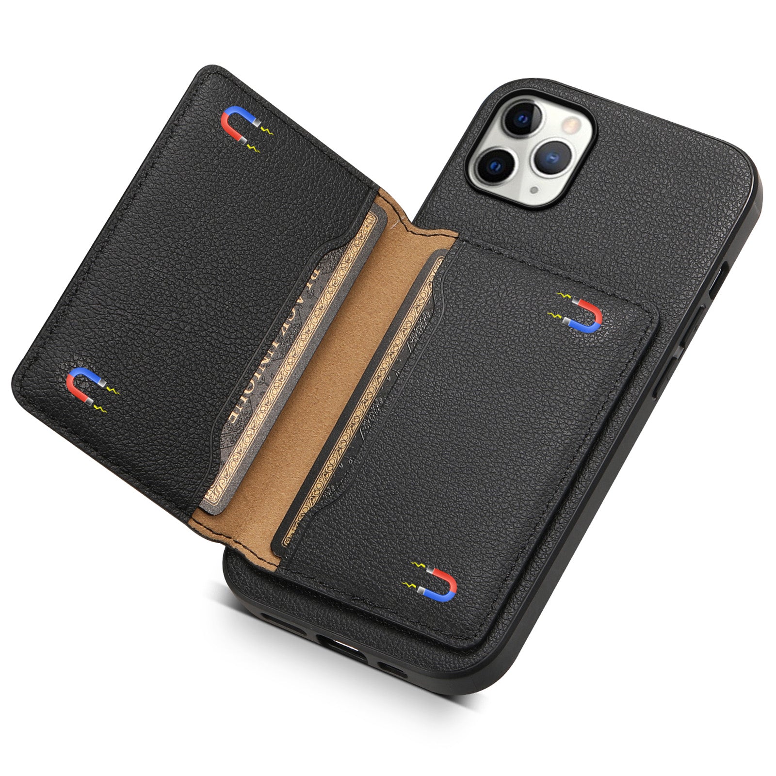 For iPhone 11 Pro Max Kickstand Case Anti-Scratch Calf Texture Cell Phone Cover