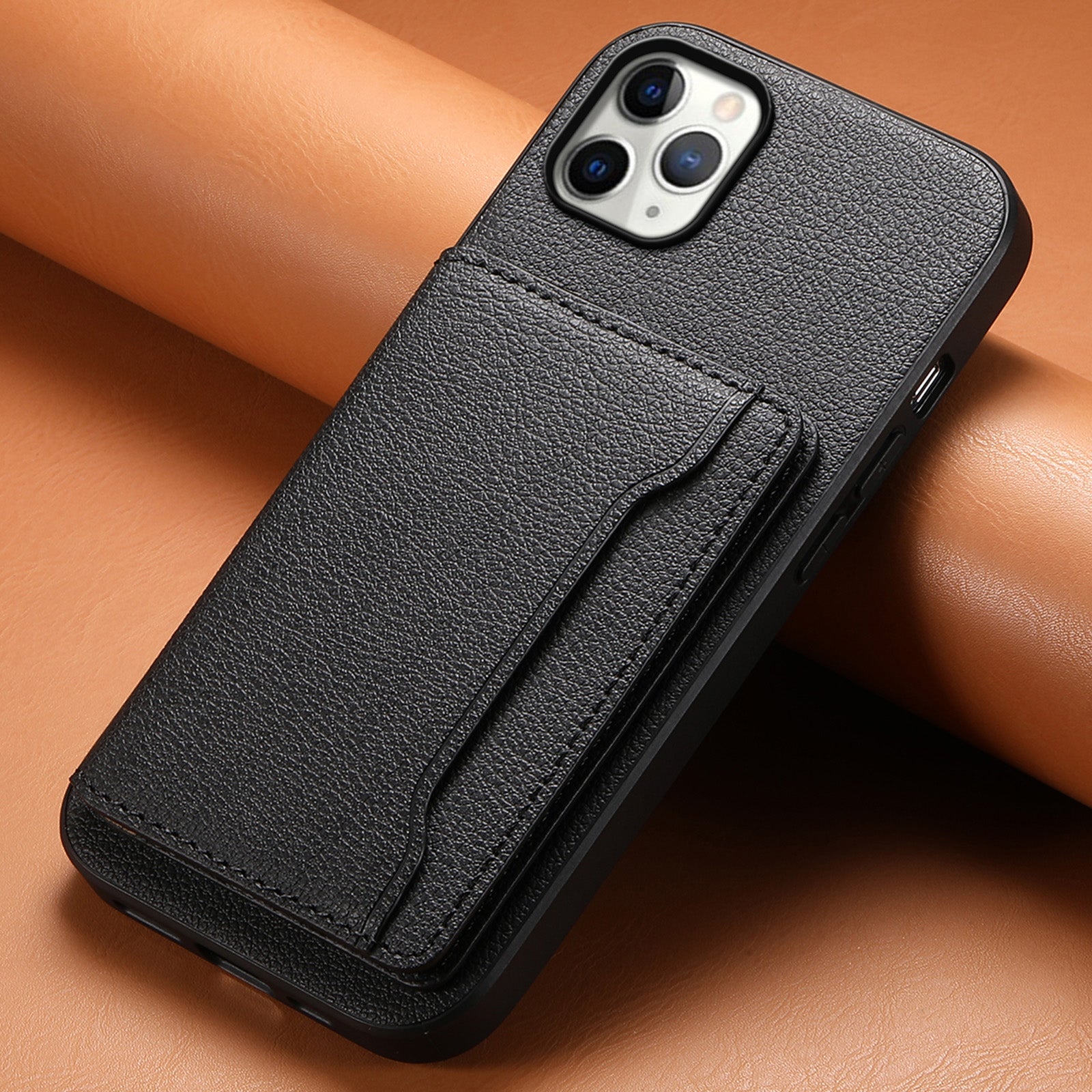 For iPhone 11 Pro Max Kickstand Case Anti-Scratch Calf Texture Cell Phone Cover